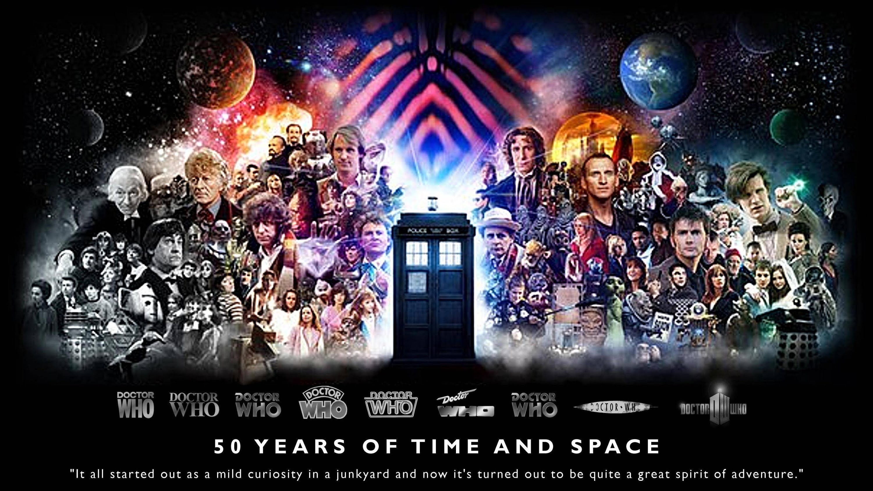 Doctor Who, 50 Years of Time and Space, TARDIS, Anniversario, Collage, sfondo 2K per PC