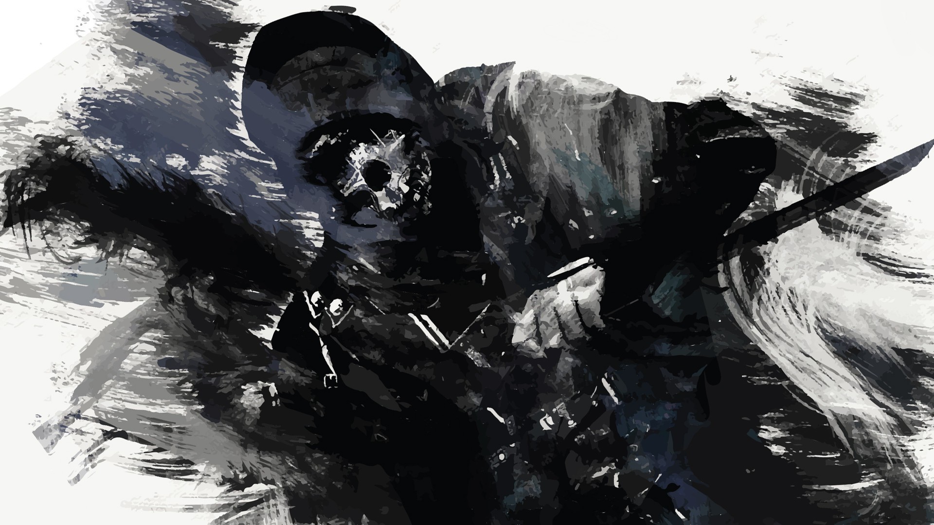 Corvo Attano, Dishonored, Pennellate, Bianco e nero, 1920x1080, immagine di sfondo