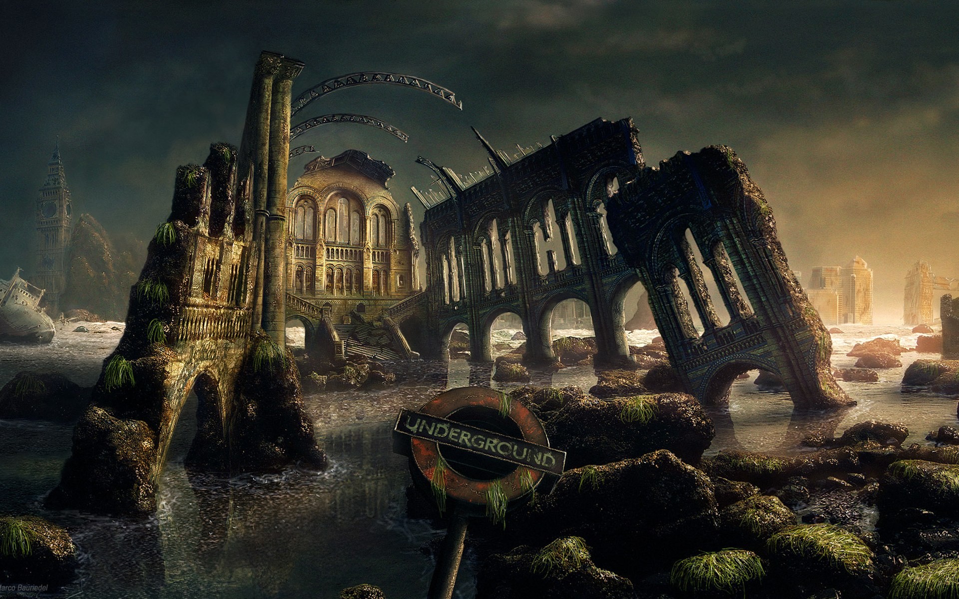 Rovine, Città sommersa, Post-apocalittico, 1920x1200, sfondo per PC