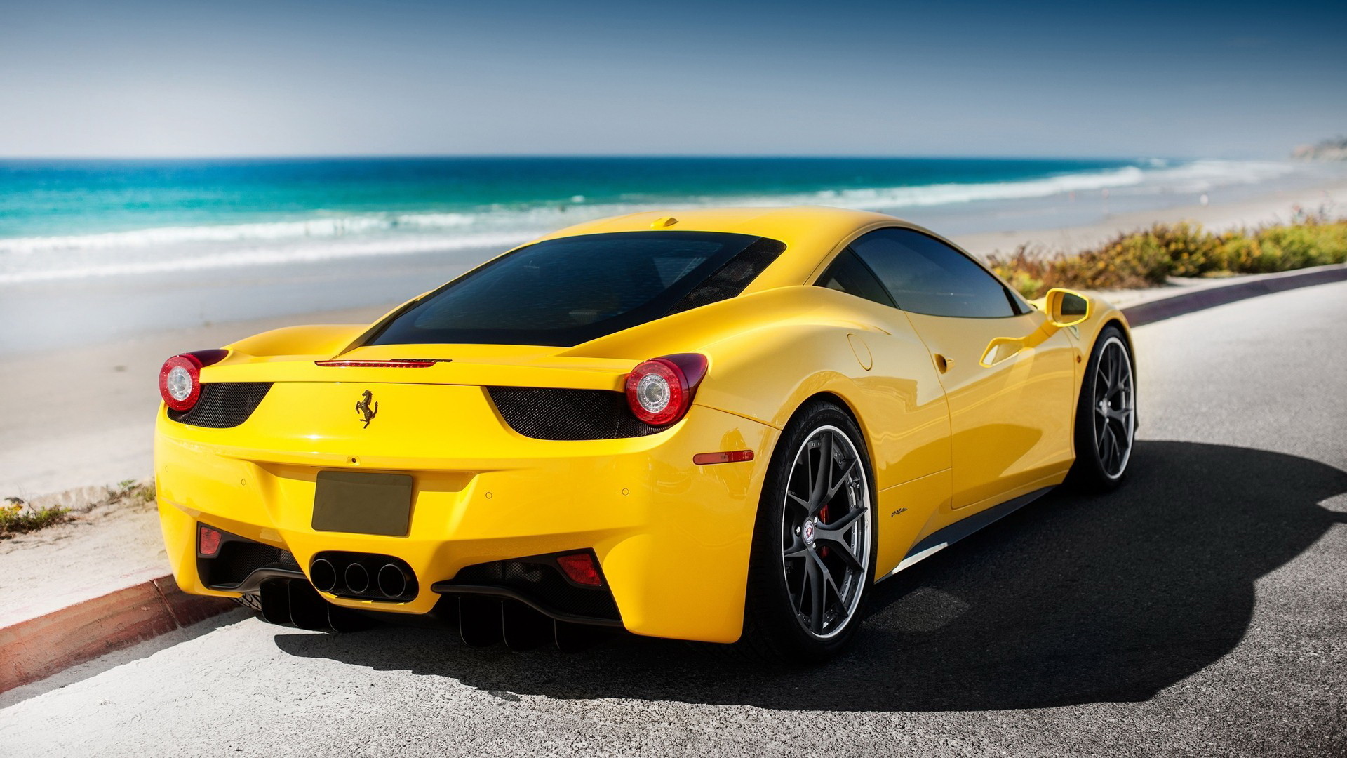 Ferrari 458 Italia, Ferrari, Giallo, Spiaggia, Mare, 1920x1080, sfondo per PC