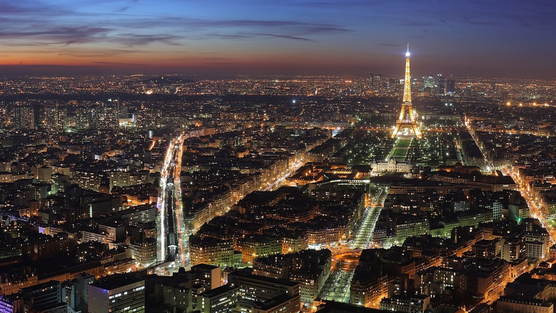 Parigi, Torre Eiffel, Notte, Vista aerea, Francia, Full HD, sfondo per PC e portatile
