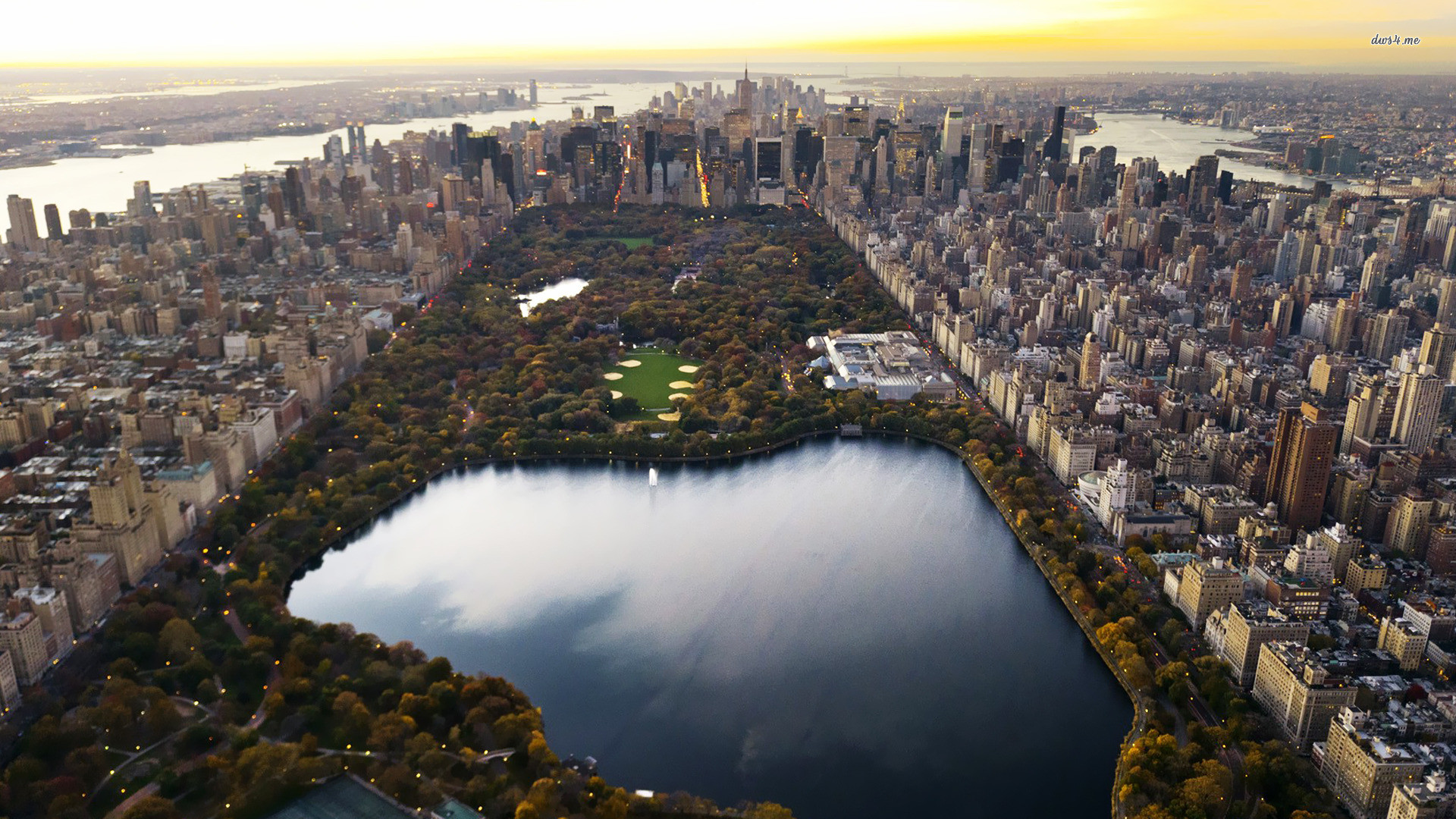 Central Park, Jacqueline Kennedy Onassis Reservoir, Manhattan, Vista aerea, sfondo Full HD per computer