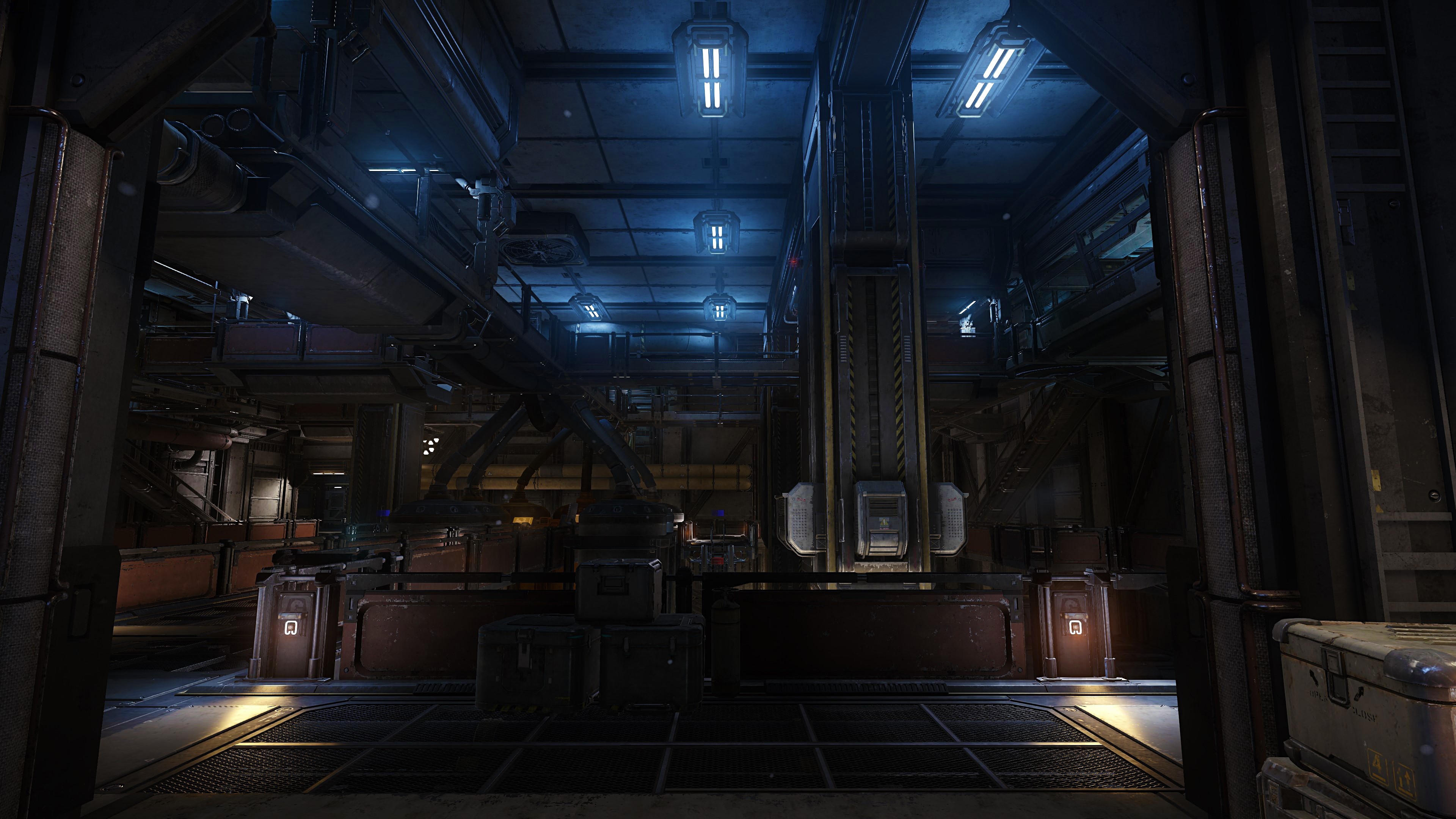 Hangar, Interni, Fantascienza, Buio, 4K, wallpaper per portatile
