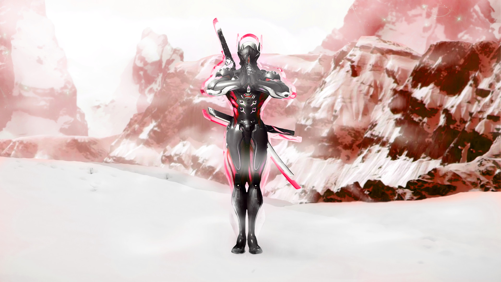 Genji, Overwatch, Neve, Montagne, Rosso, Full HD, sfondo per PC