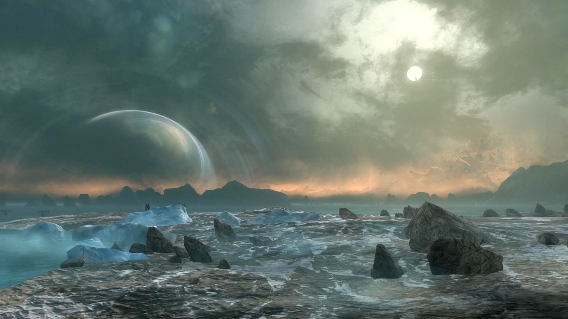 Pianeta alieno, Paesaggio fantascientifico, Nuvole, Full HD 1080p, sfondo desktop
