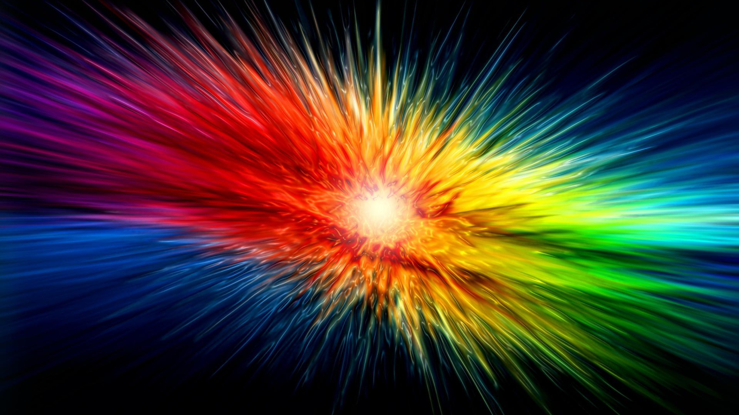 Esplosione di colori, Arcobaleno, Astratto, Raggi, Sfondo nero, 16:9 2K, wallpaper widescreen