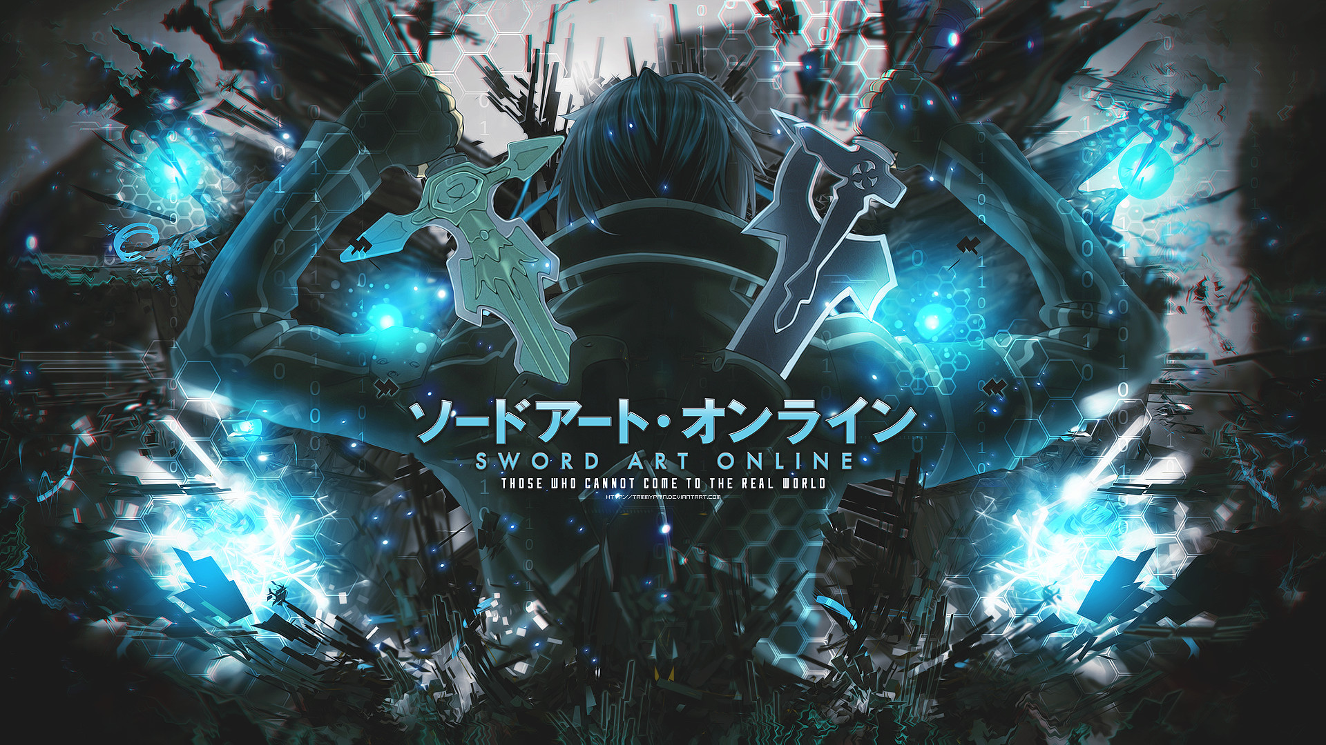 Kirito, Sword Art Online, Logo, Blu, Full HD, sfondo per PC