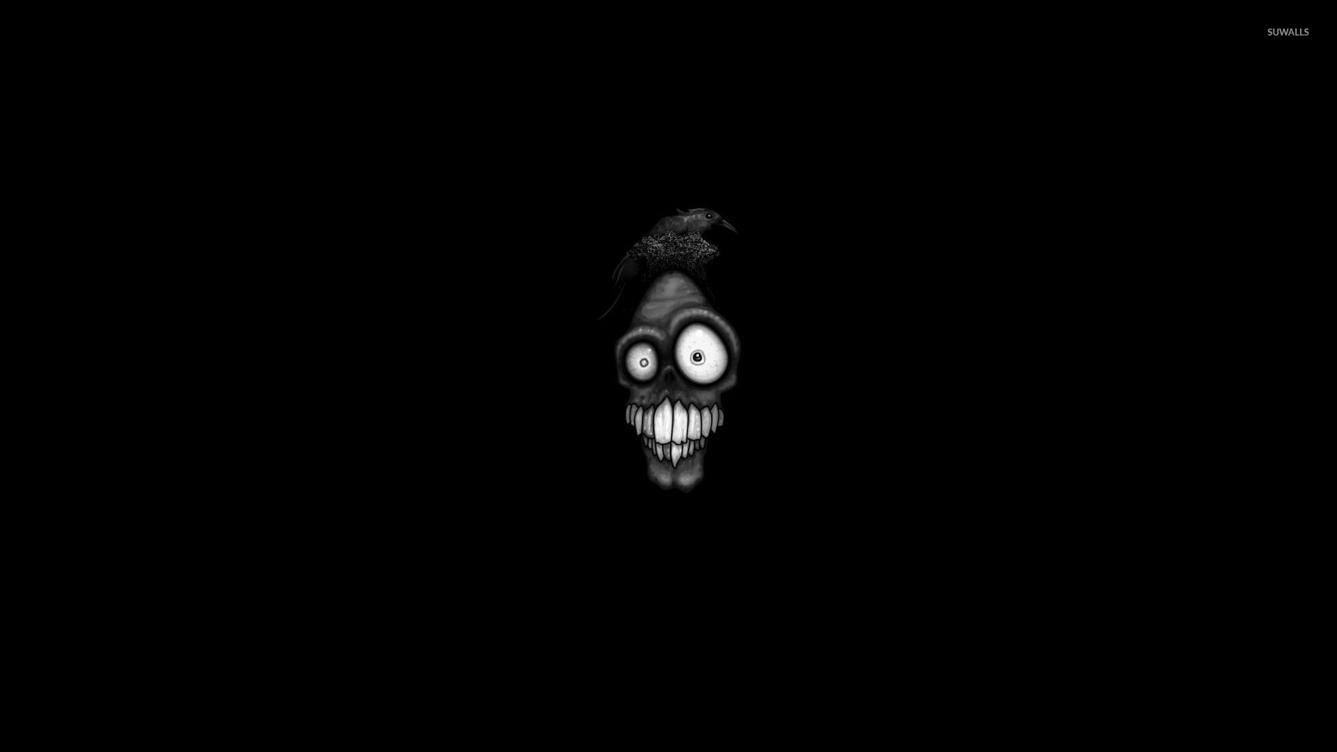 Teschio cartoon, Minimalista, Sfondo nero, 1920x1080, wallpaper desktop