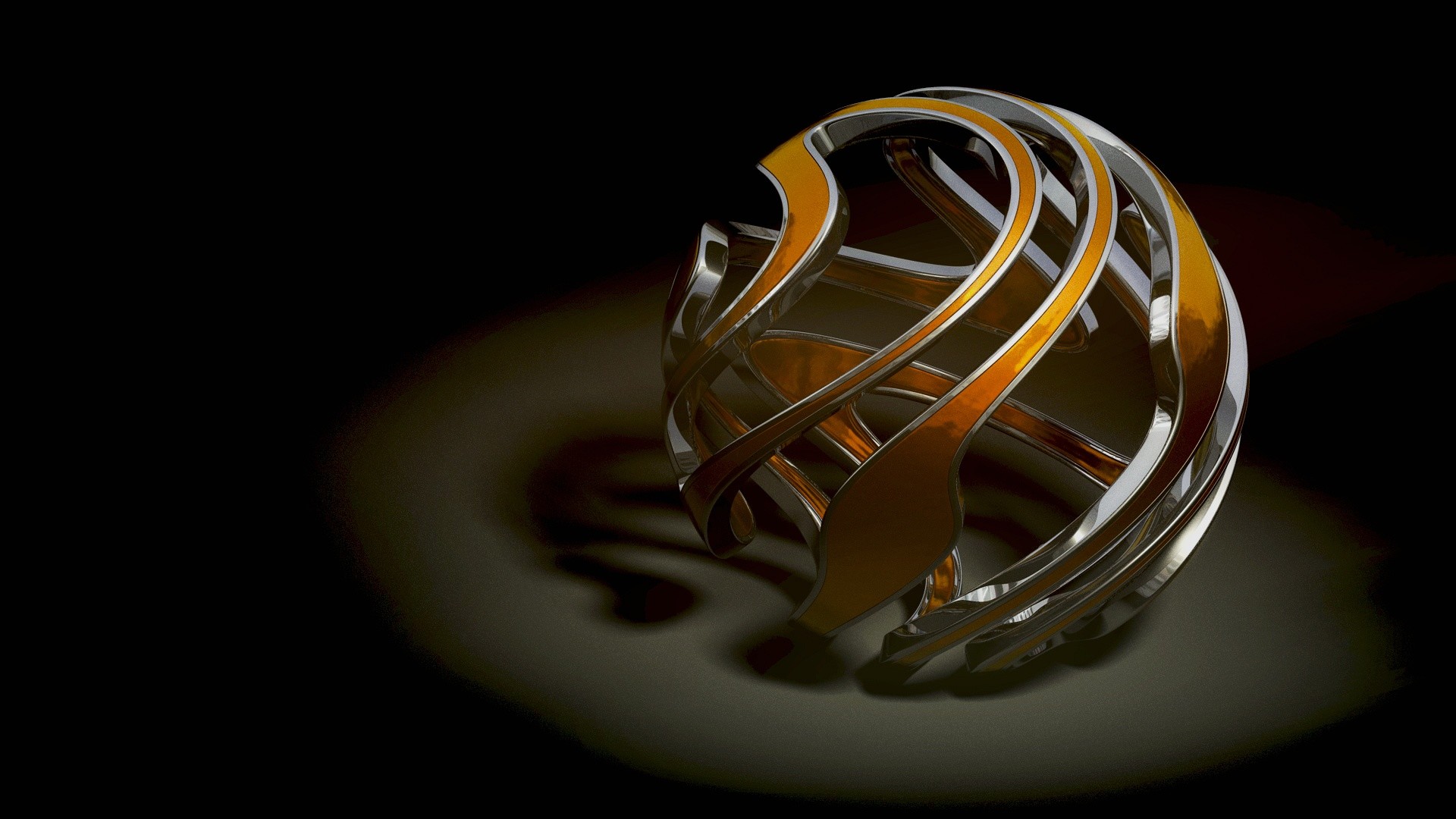 Sfera dorata, Rendering 3D, Sfondo nero, Full HD, wallpaper per portatile