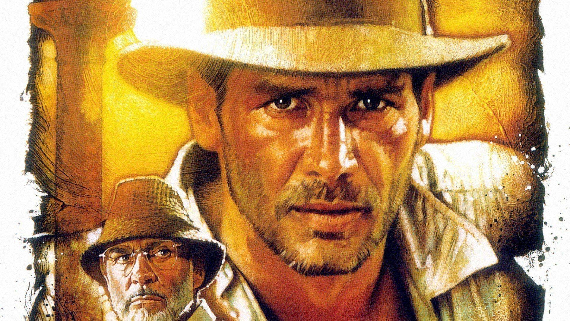 Indiana Jones e l'ultima crociata, Harrison Ford, Sean Connery, Locandina dipinta, sfondo Full HD