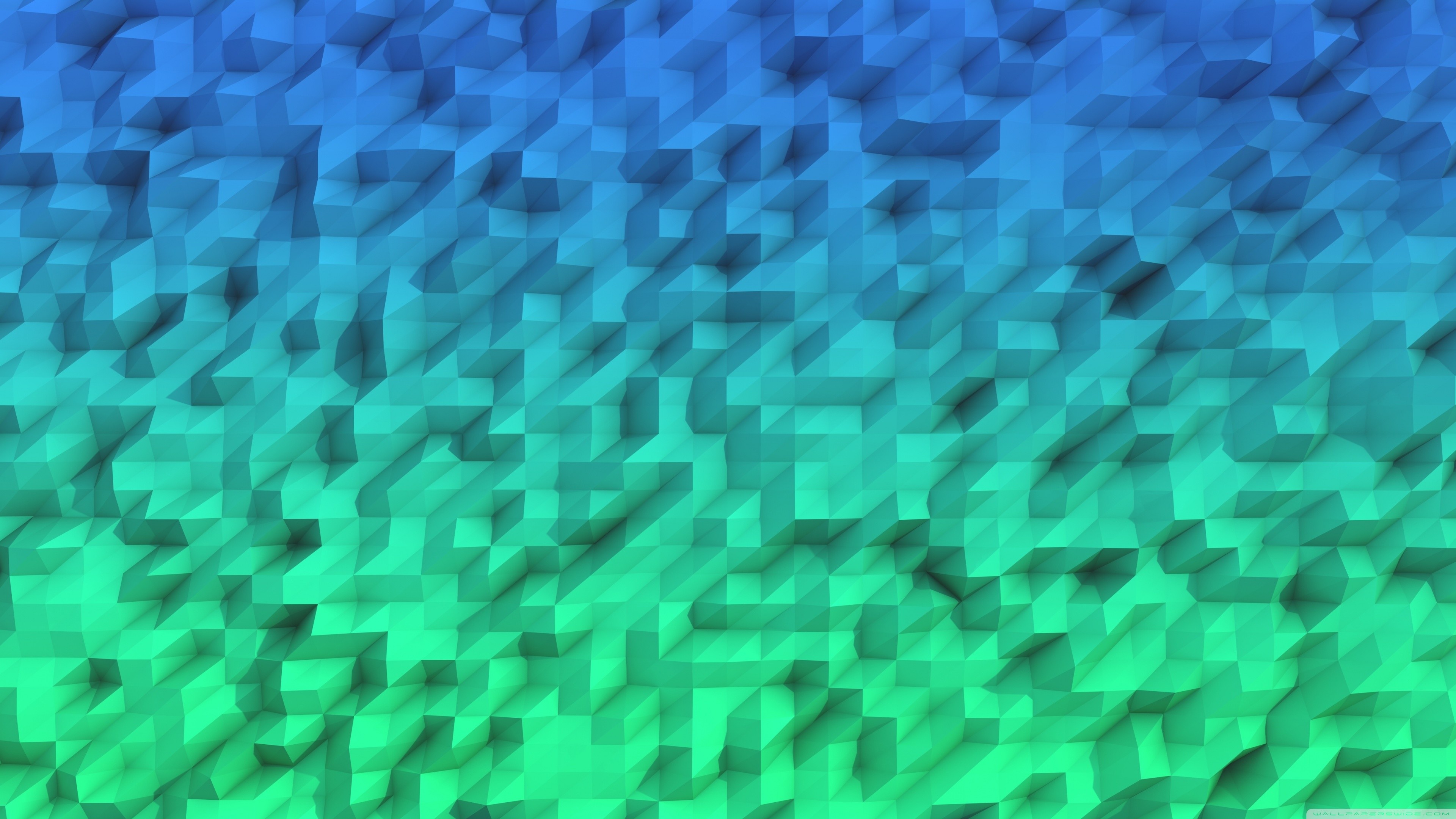 Low poly, Triangoli, Blu, Verde, 16:9 4K, sfondo widescreen