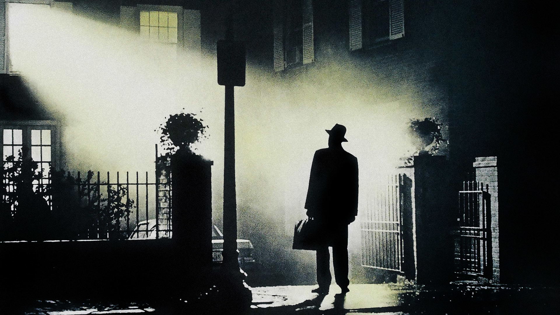 L'esorcista, Padre Merrin, Lampione, Nebbia, Full HD, sfondo per PC e portatile