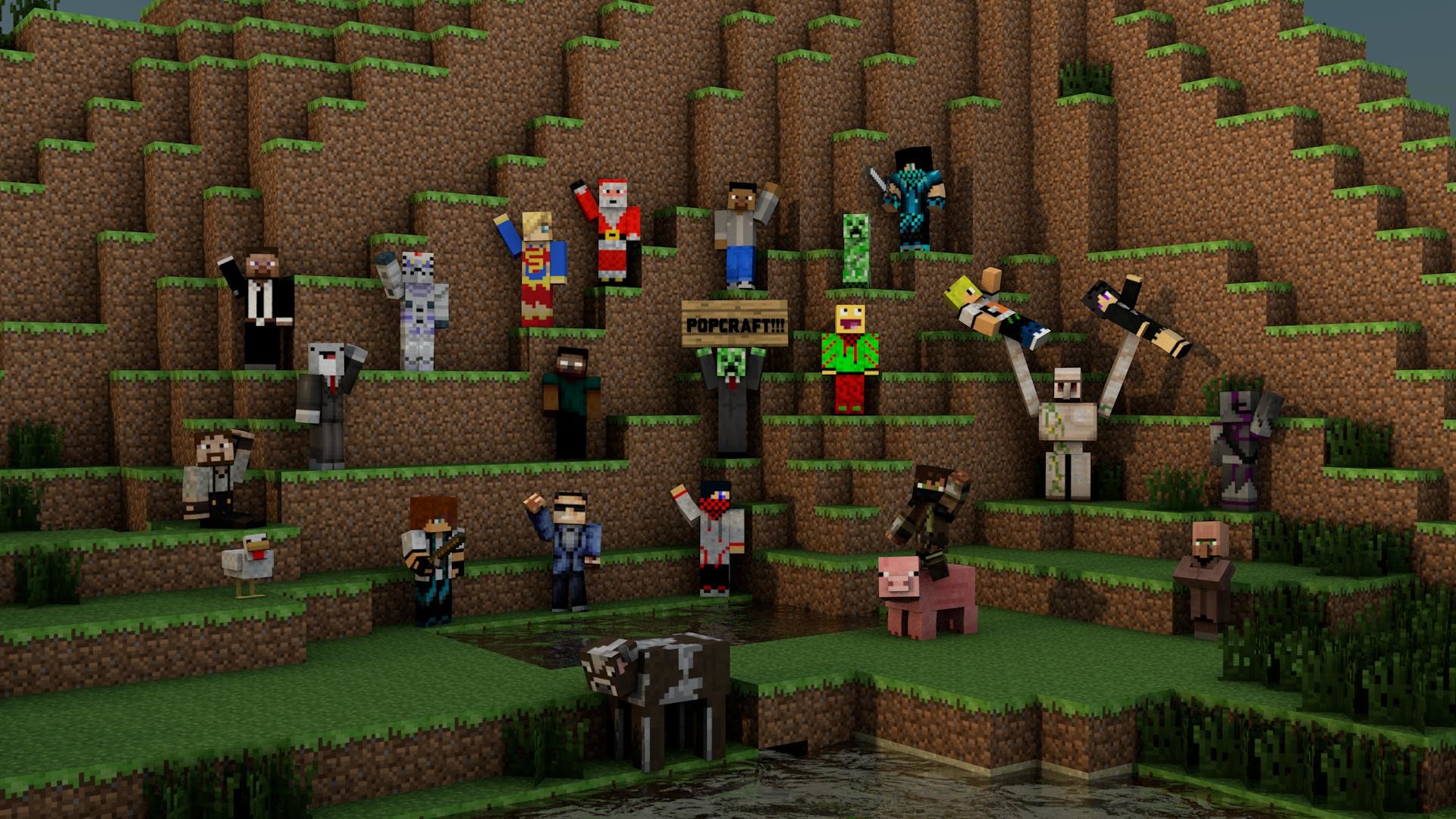 Minecraft, Skin, Folla, Collina, Mob, Full HD, sfondo desktop