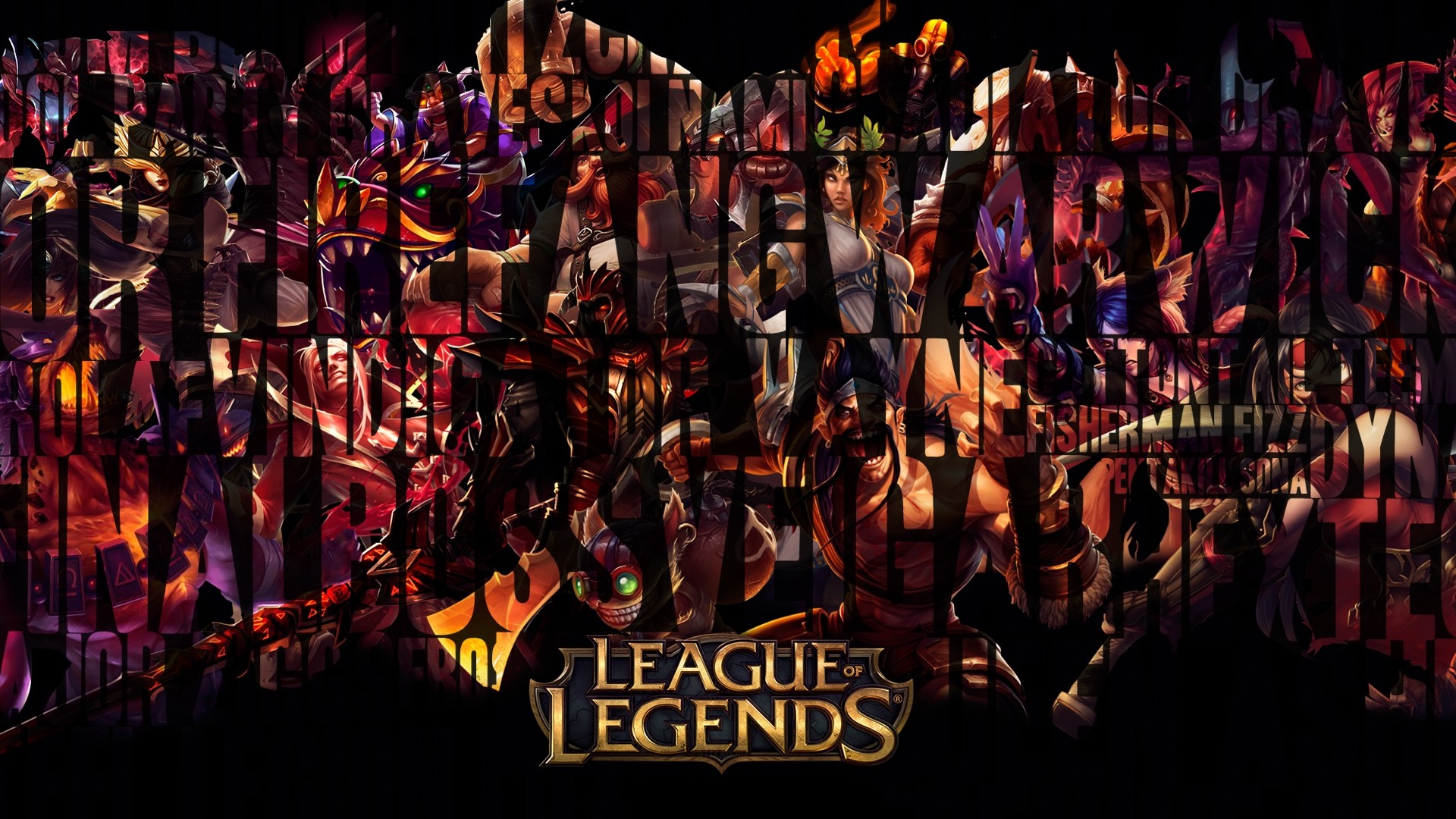 League of Legends, Logo, Campioni, Tipografia, Full HD 1080p, sfondo desktop