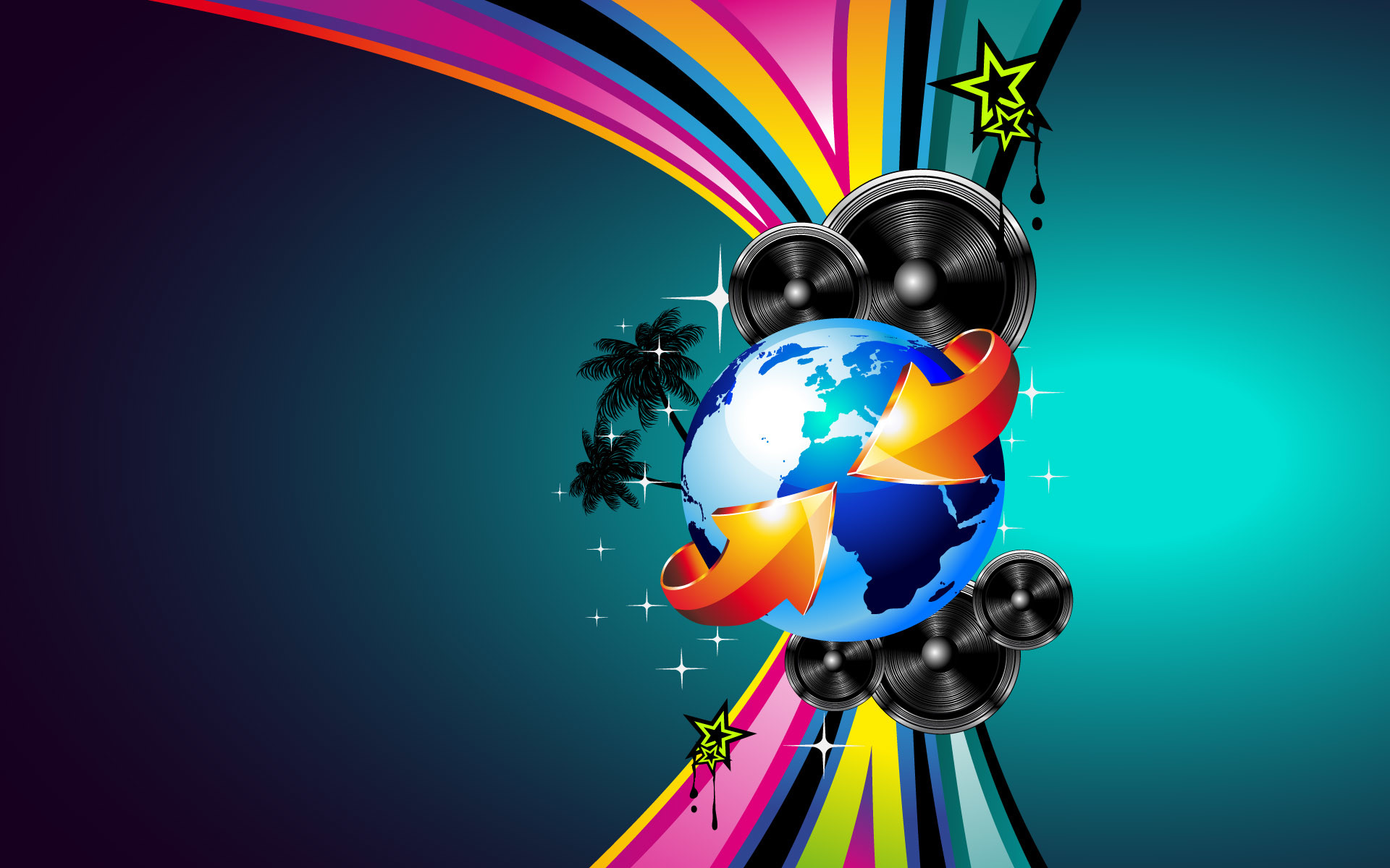 Altoparlanti, Globo, Arcobaleno, Arte vettoriale, Full HD, sfondo Windows 11