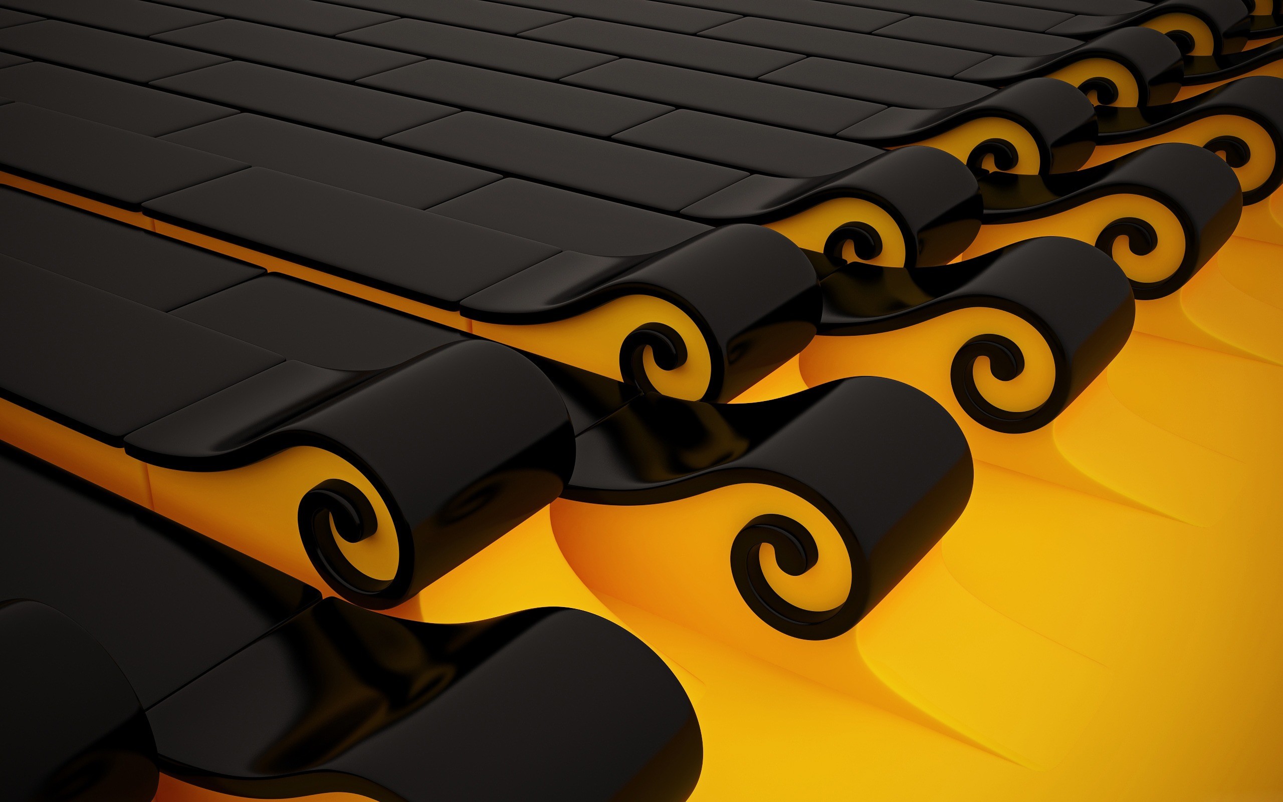 Astratto 3D, Giallo e nero, Spirali, 16:10 2K, sfondo widescreen