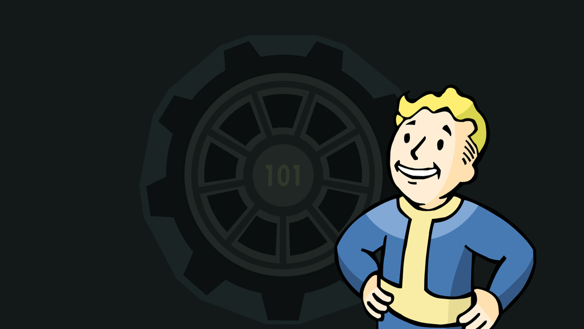 Vault Boy, Fallout, Vault 101, Porta del Vault, Sfondo scuro, Full HD, wallpaper per portatile