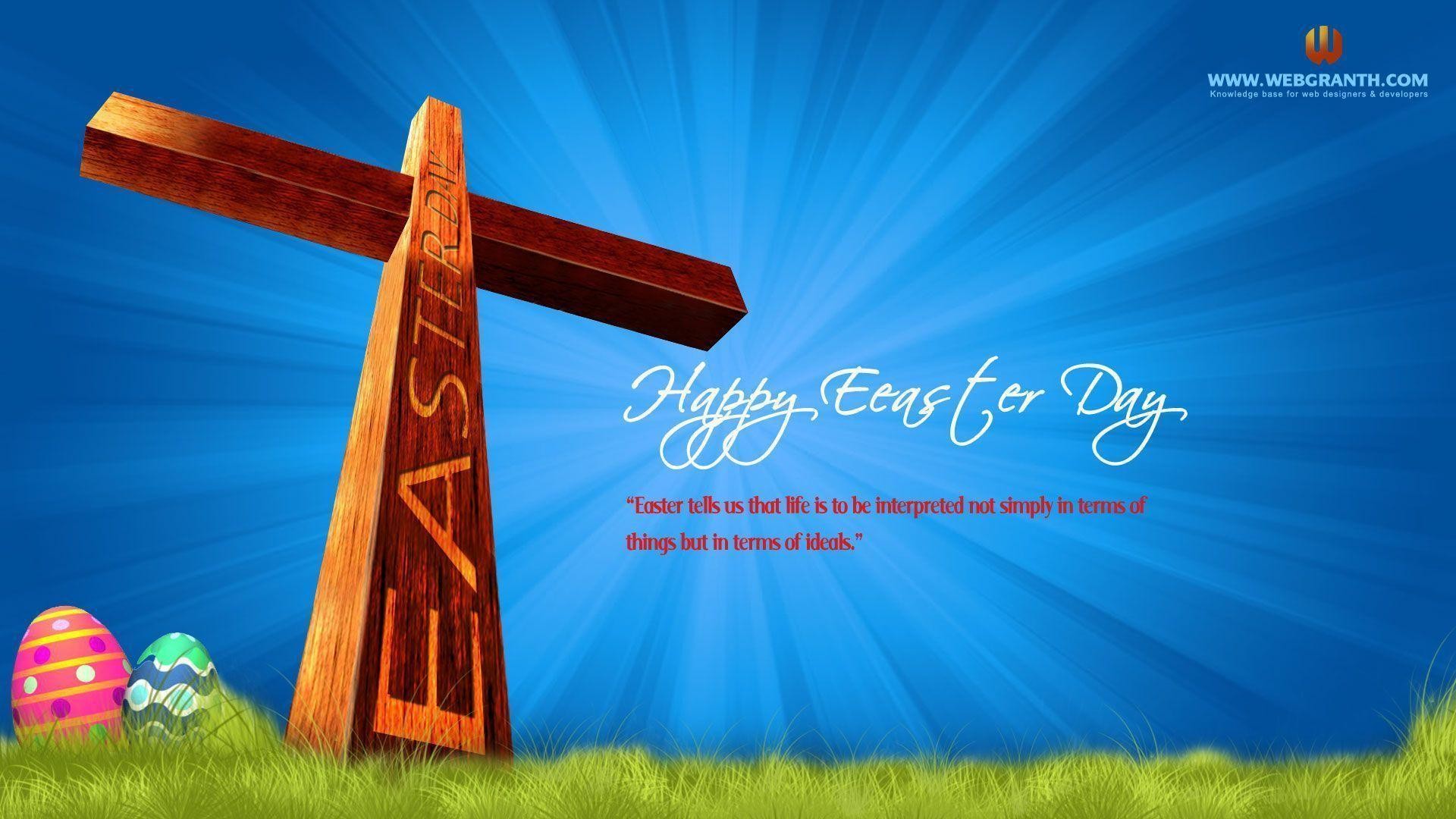 Croce, Buona Pasqua, Easter, Uova di Pasqua, Sfondo blu, Full HD, wallpaper per computer