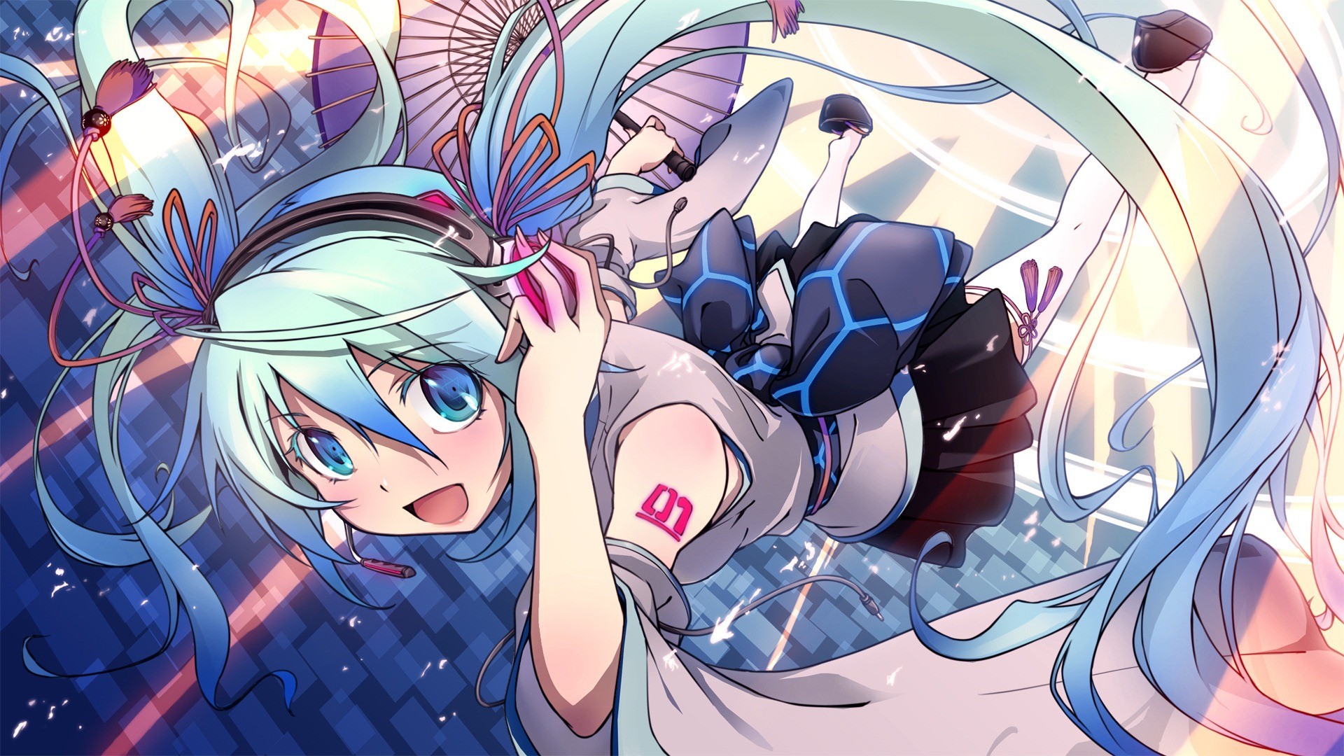 Hatsune Miku, Vocaloid, Ventaglio, Kawaii, Full HD, sfondo desktop