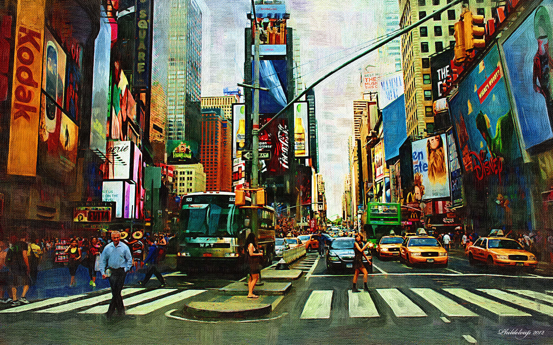 Times Square, New York, Pittura, Taxi gialli, 1920x1200, immagine di sfondo