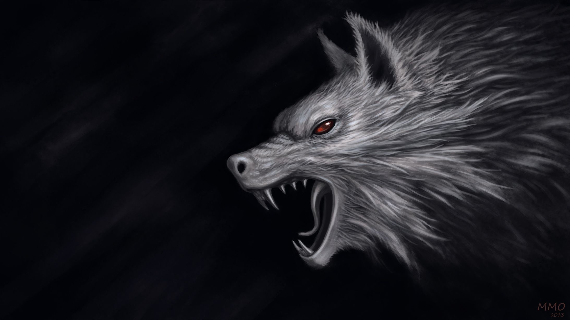 Lupo ringhiante, Zanne, Arte digitale, Sfondo nero, Bianco e nero, wallpaper desktop Full HD