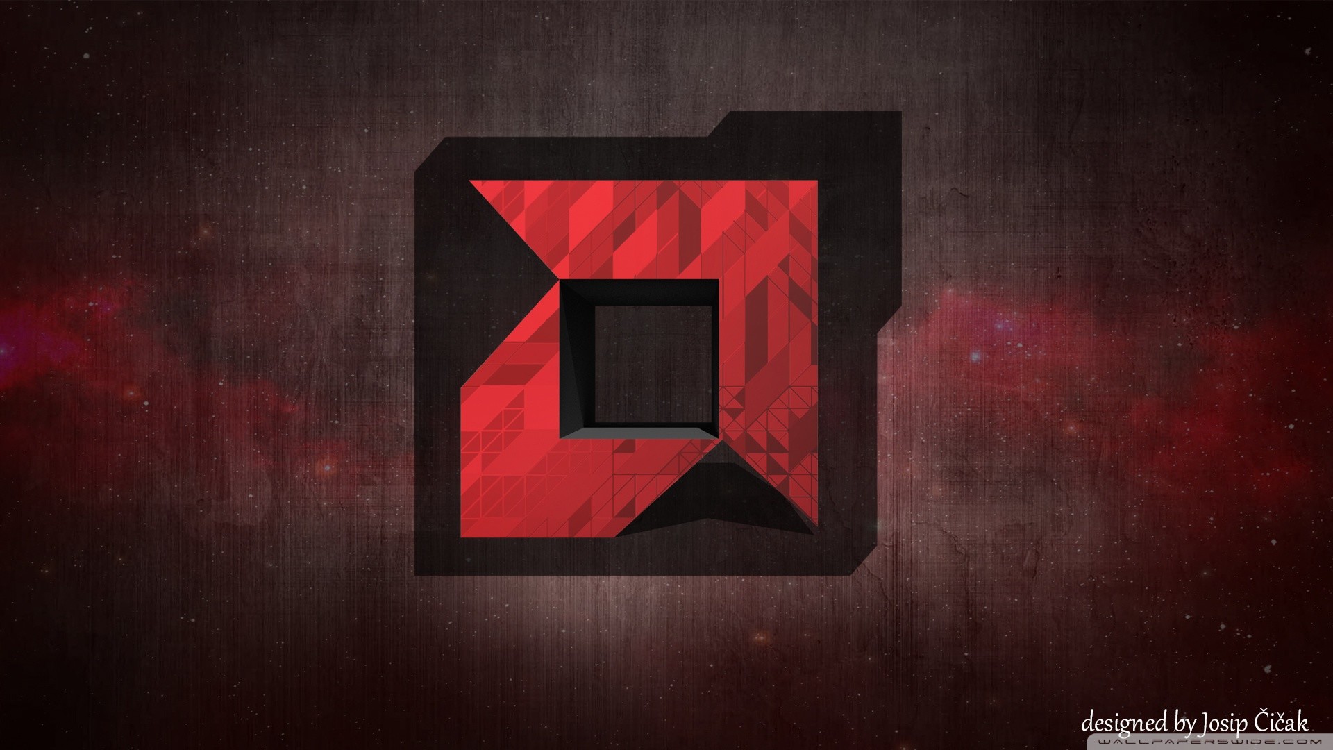 AMD, Logo, Rosso, Low poly, 16:9 Full HD, sfondo widescreen