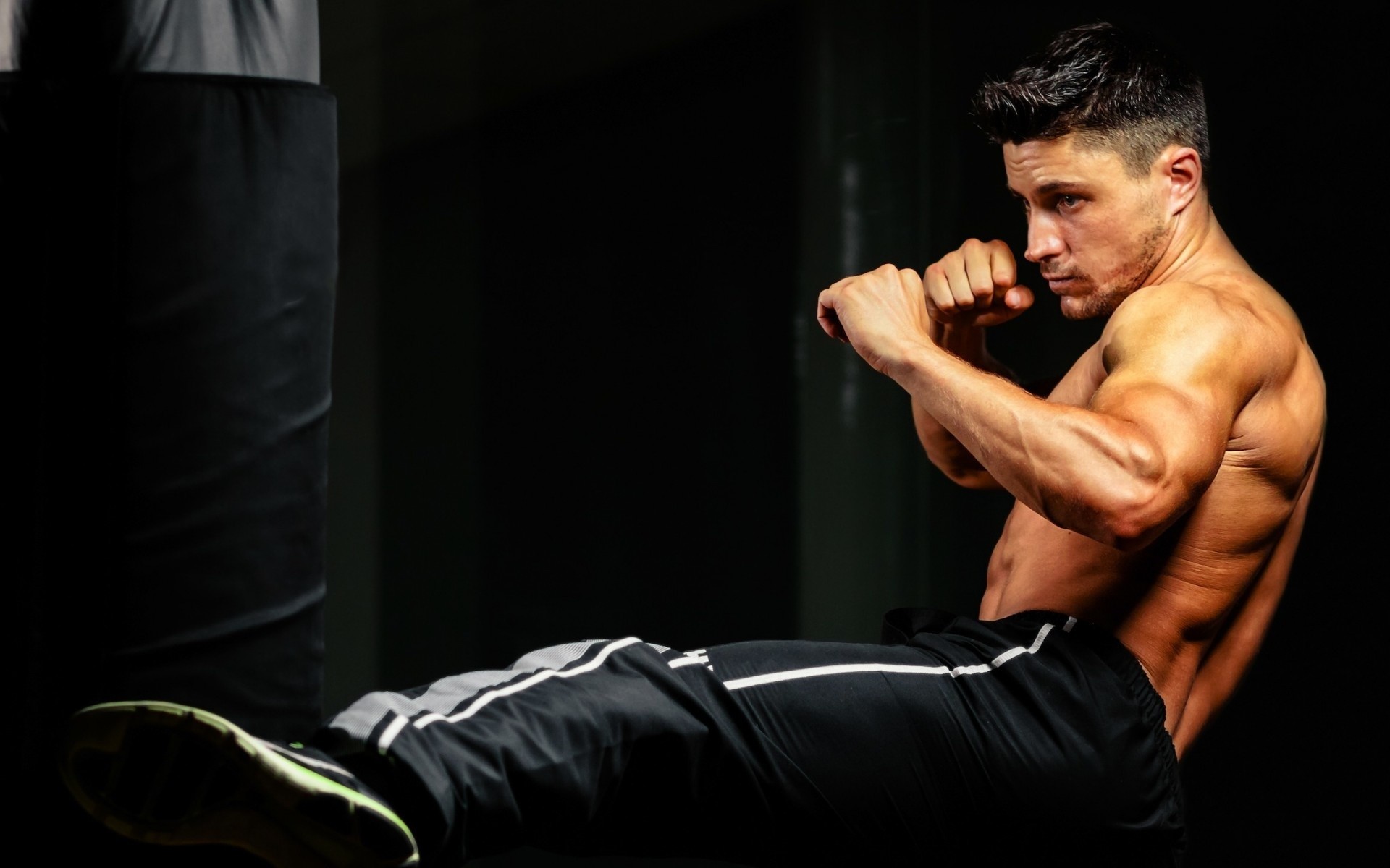 Kickboxing, Guardia, Atleta, Sfondo scuro, 16:10 Full HD, wallpaper widescreen