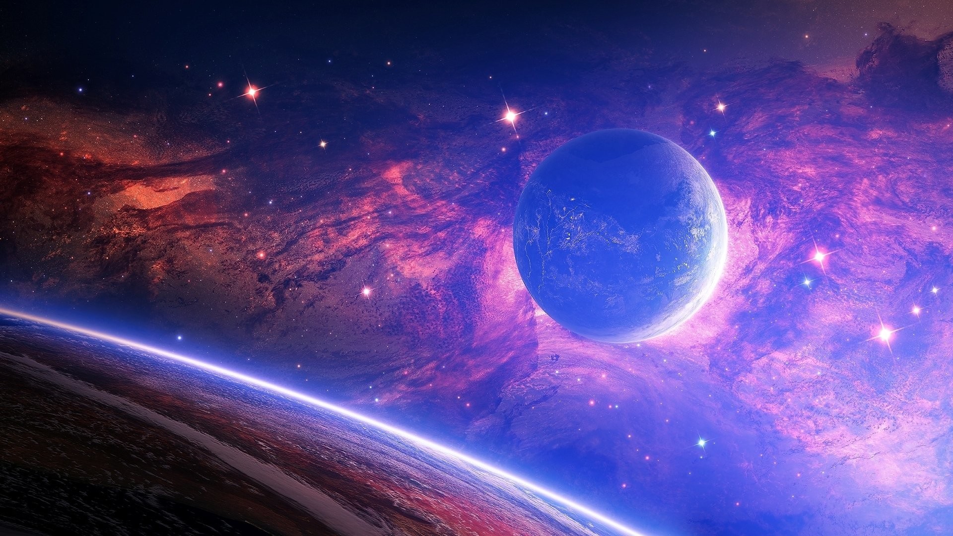 Pianeta, Nebulosa, Viola, Spazio, 16:9 Full HD, wallpaper widescreen
