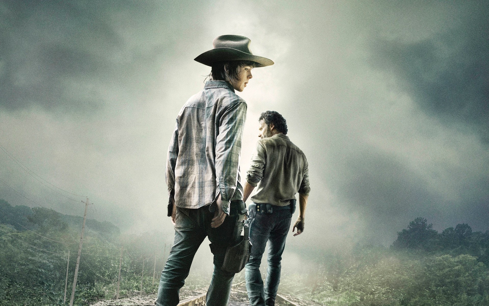 The Walking Dead, Rick Grimes, Carl Grimes, Cappello da sceriffo, Nebbia, sfondo MacBook Pro