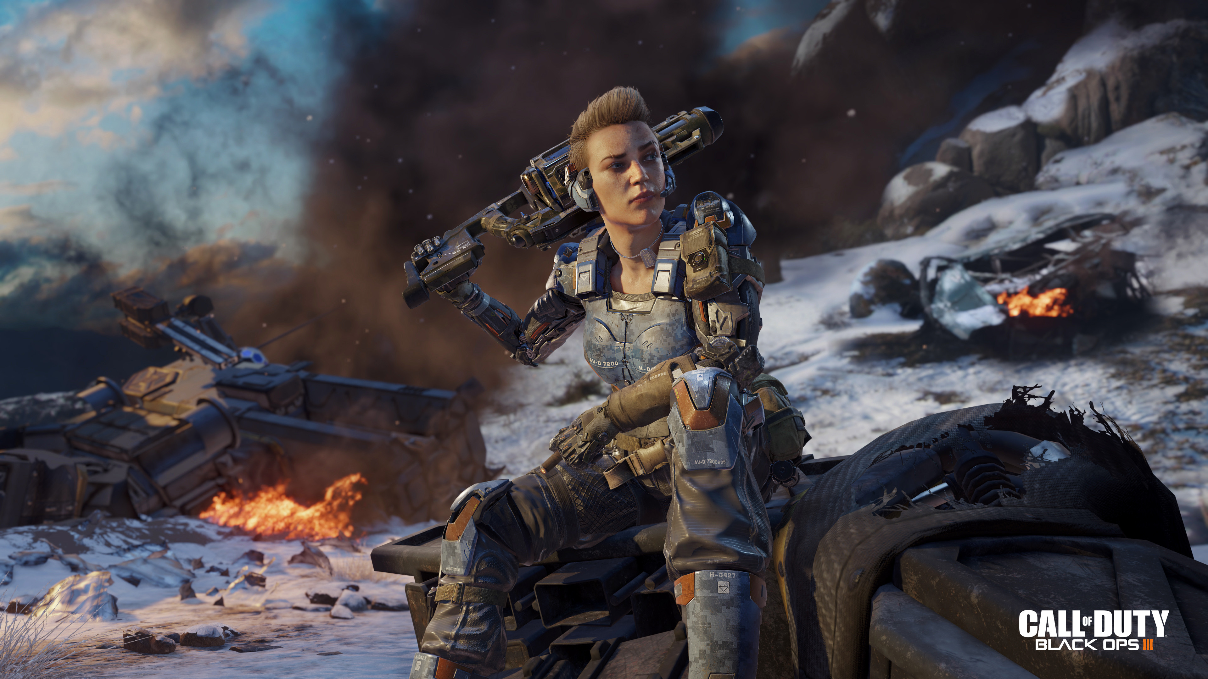 Call of Duty: Black Ops III, Battery, Soldatessa, Neve, 3840x2160, immagine di sfondo