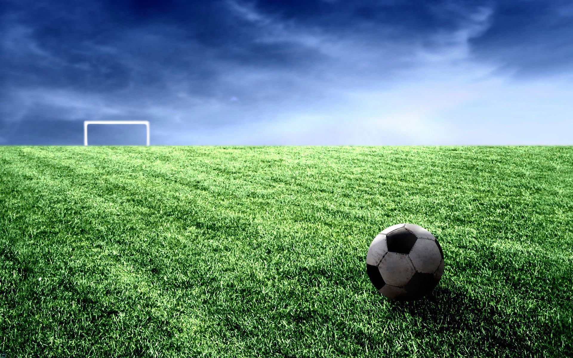 Campo da calcio, Pallone, Porta, Cielo, Full HD, wallpaper per portatile
