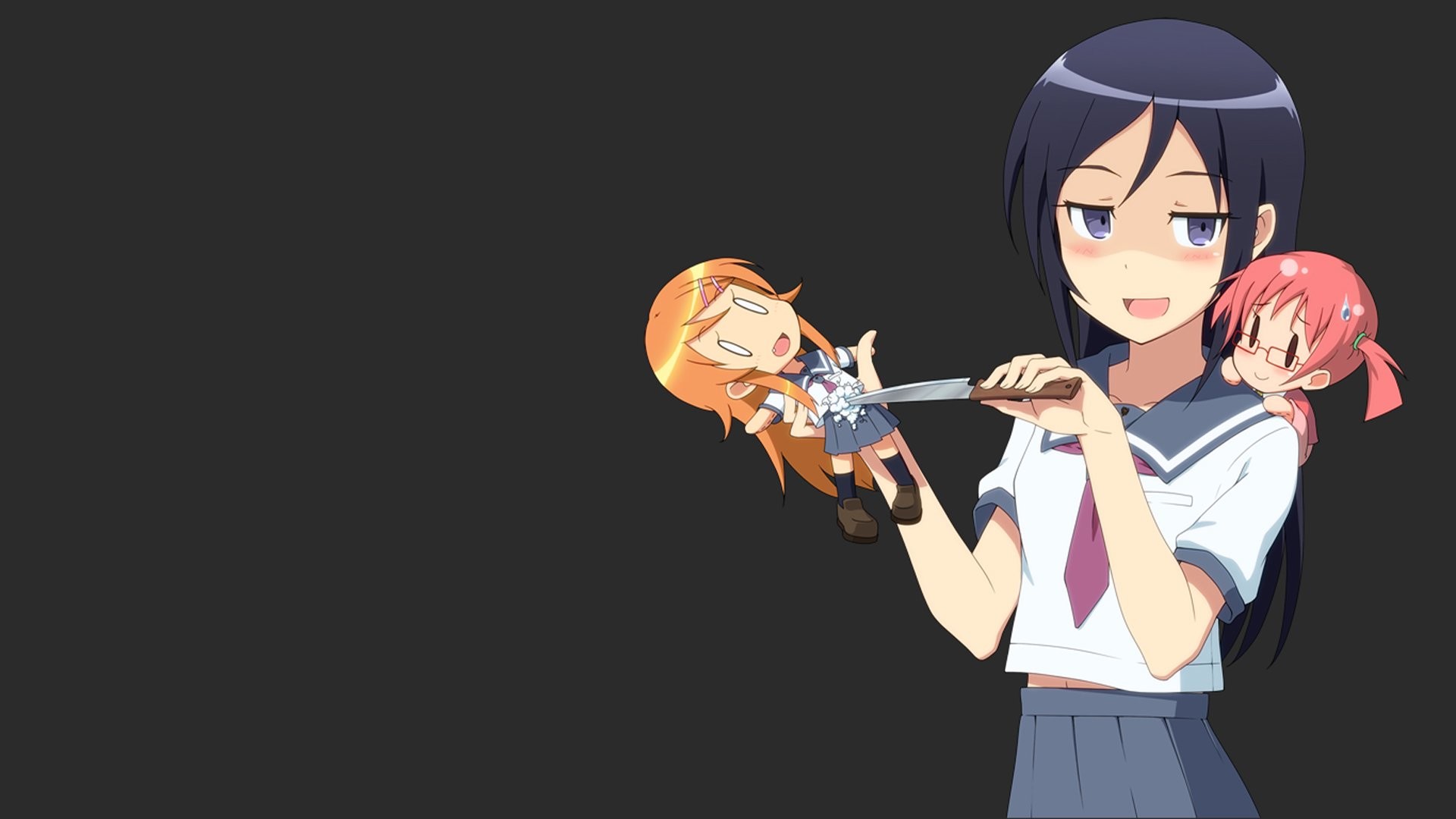 Ayase Aragaki, Oreimo, Bambole, Anime, Sfondo nero, Full HD, wallpaper desktop