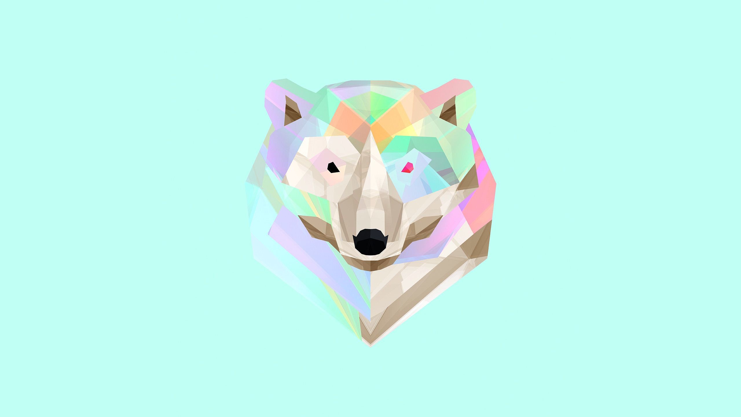 Low poly, Orso polare, Pastello, Sfondo menta, 2K, wallpaper per PC