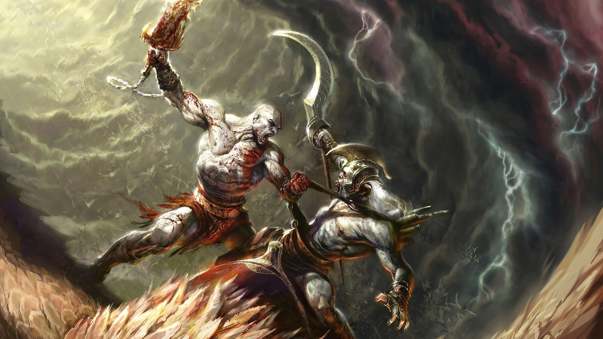 Kratos, Zeus, God of War III, Battaglia, Tempesta, Full HD, sfondo per PC e portatile