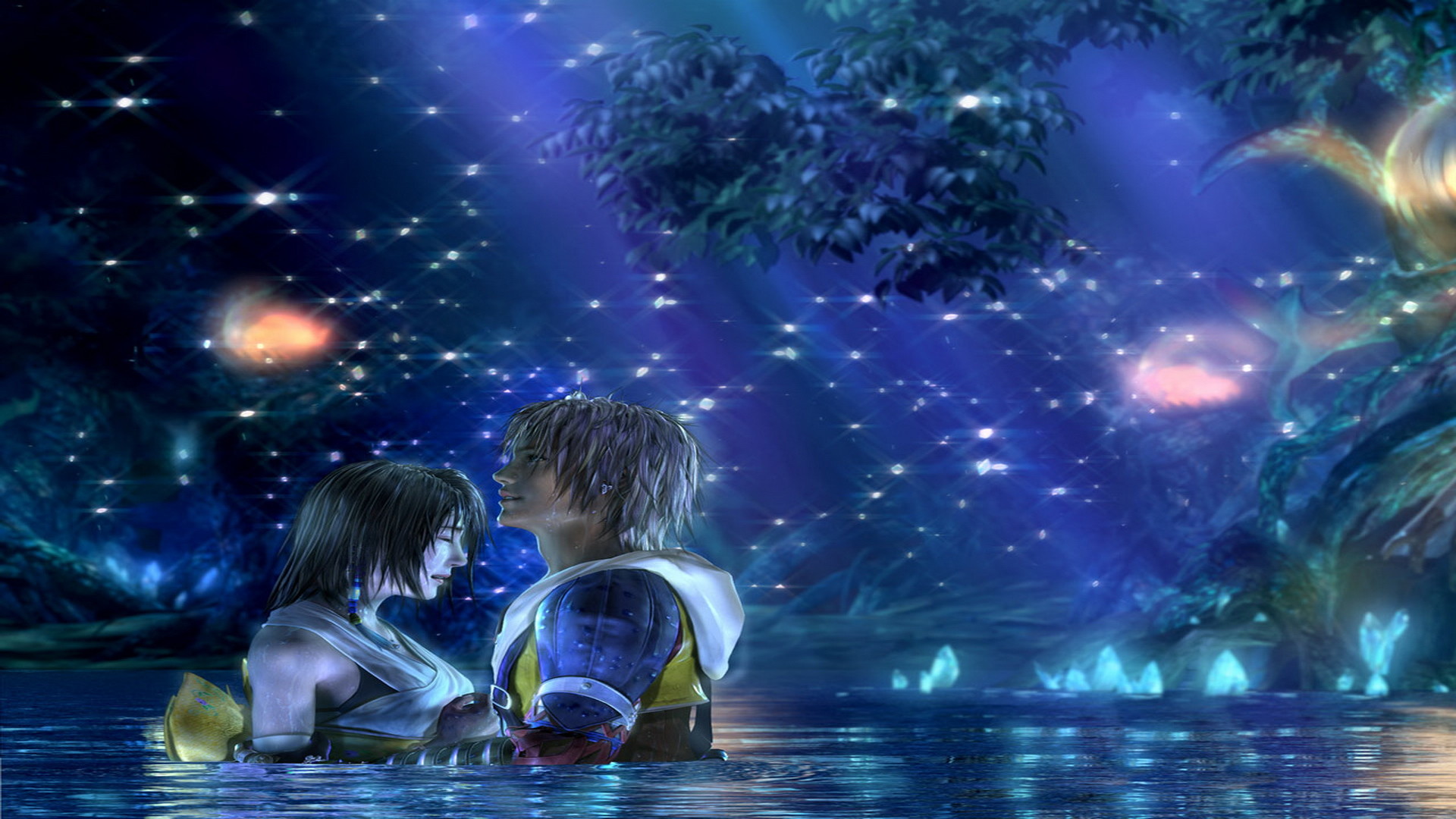 Tidus, Yuna, Final Fantasy X, Macalania, Notte, Full HD, sfondo per PC e portatile