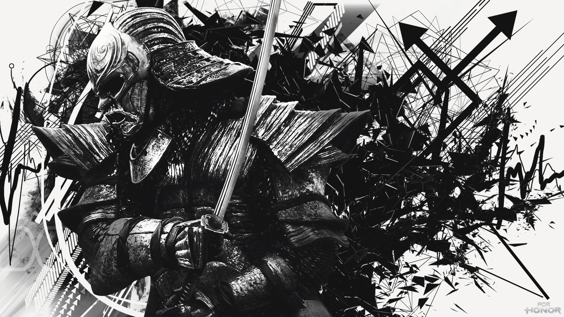 For Honor, Samurai, Bianco e nero, Arte astratta, Full HD, sfondo Windows 11