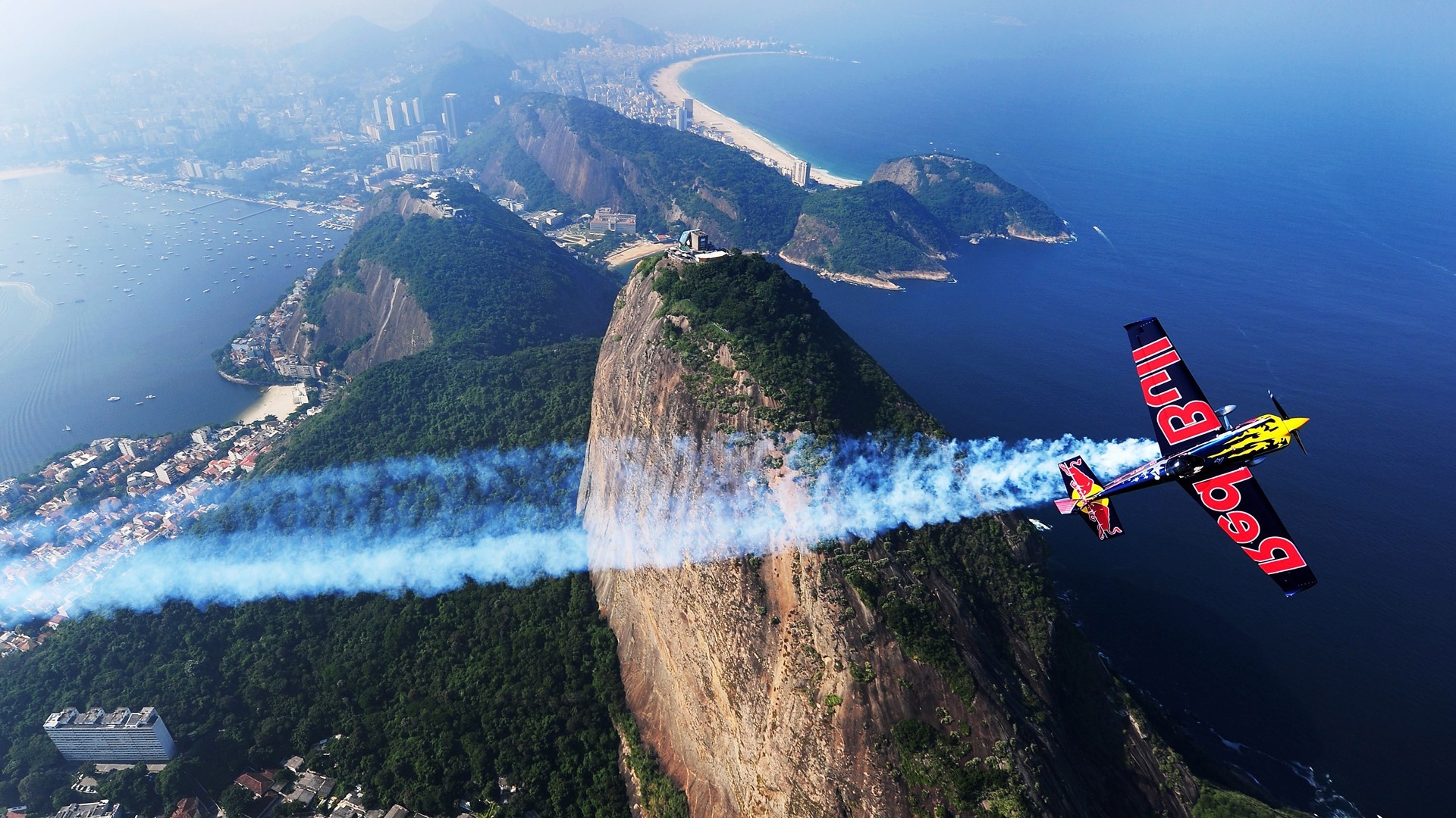 Red Bull Air Race, Rio de Janeiro, Pan di Zucchero, Aereo acrobatico, Vista aerea, immagine di sfondo