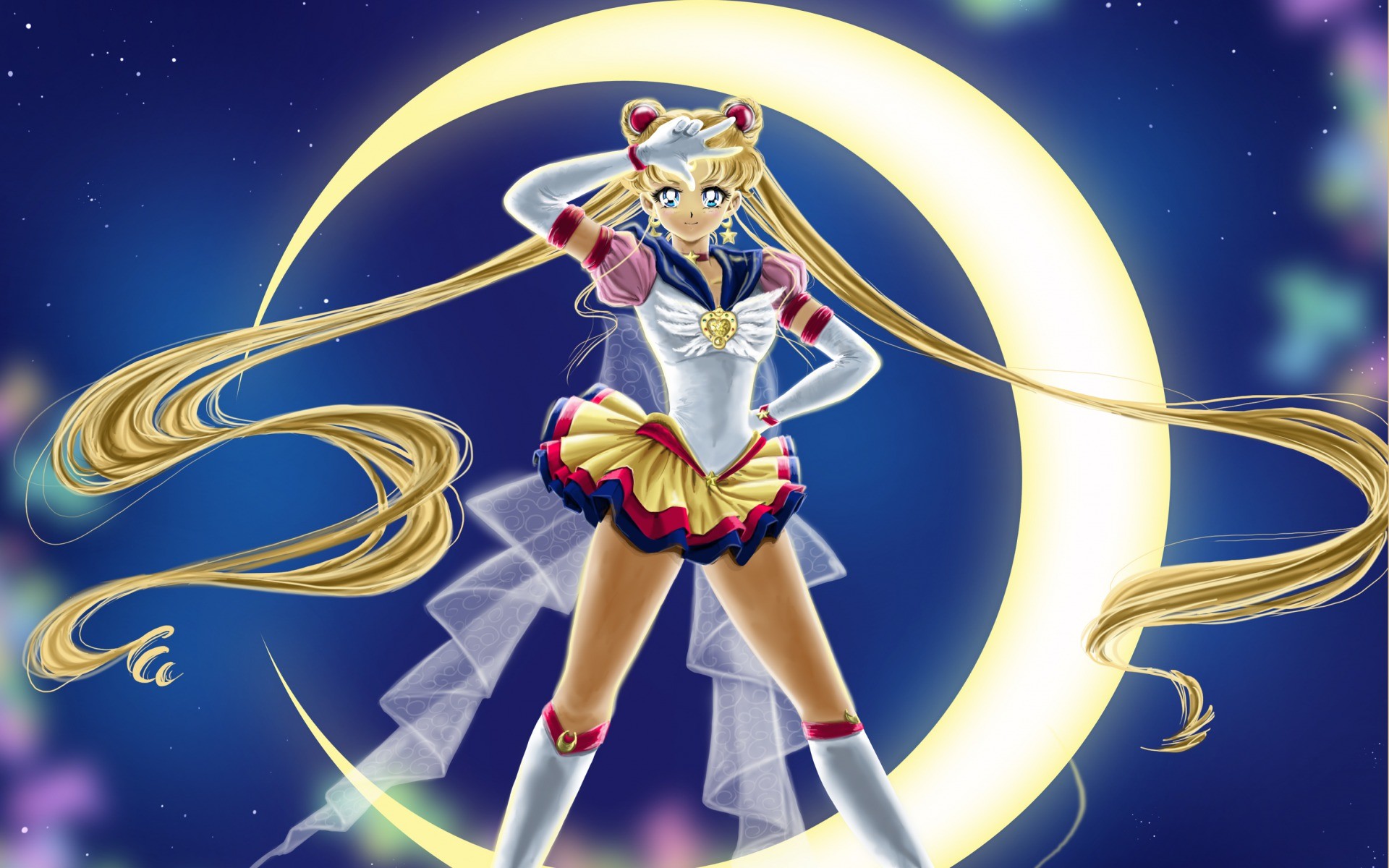 Sailor Moon, Sailor Moon Crystal, Luna crescente, Sfondo blu, 16:10 Full HD, wallpaper widescreen