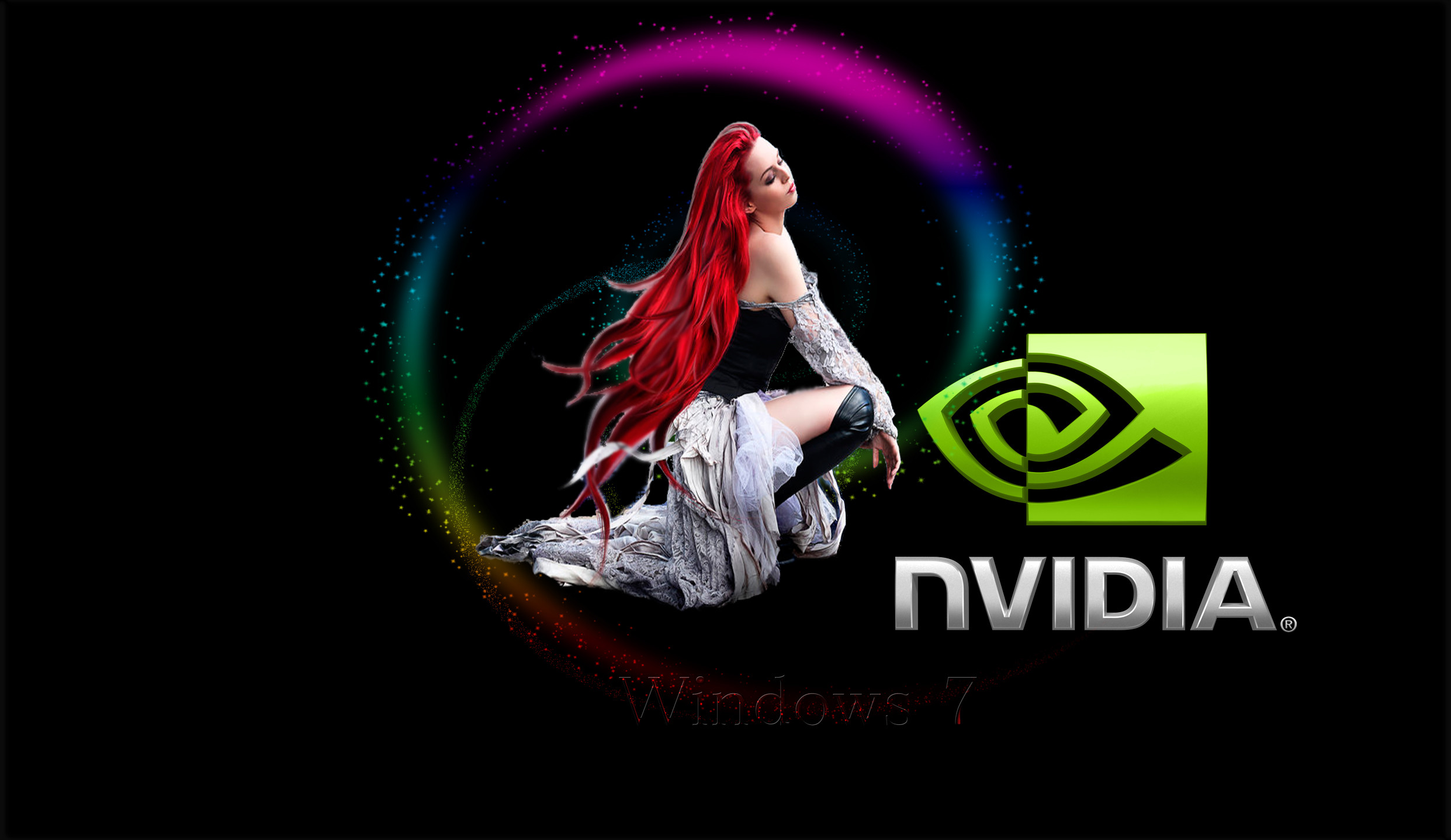 Logo Nvidia, Nvidia, Windows 7, Donna dai capelli rossi, Full HD, sfondo desktop