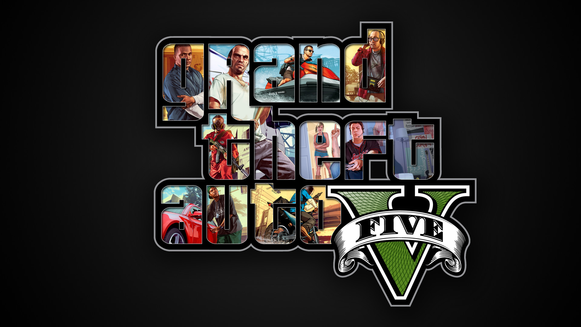 Logo GTA V, Grand Theft Auto V, Sfondo nero, 16:9 Full HD, wallpaper widescreen