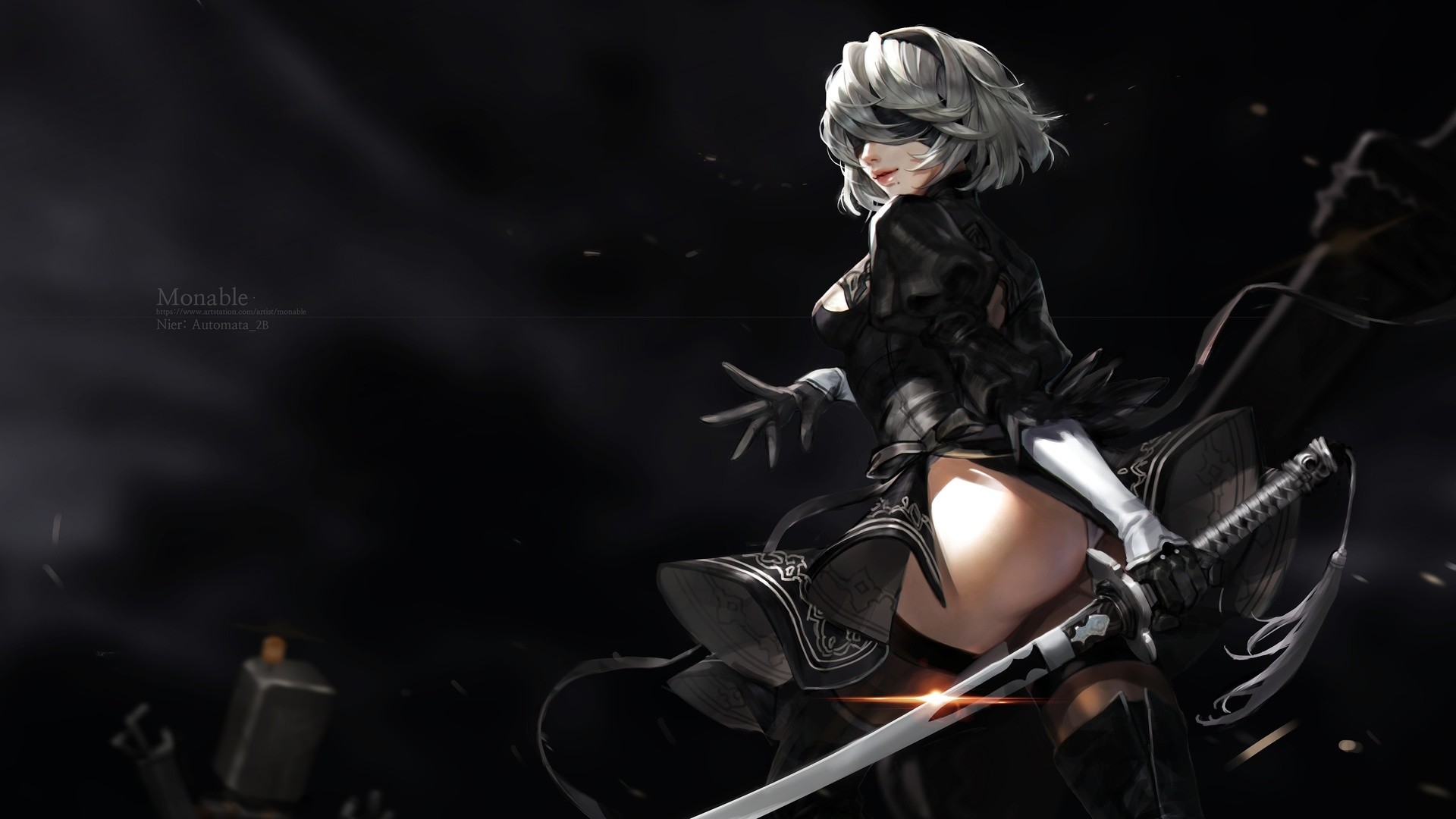 2B, NieR: Automata, Katana, Arte digitale, Full HD, sfondo per PC e portatile