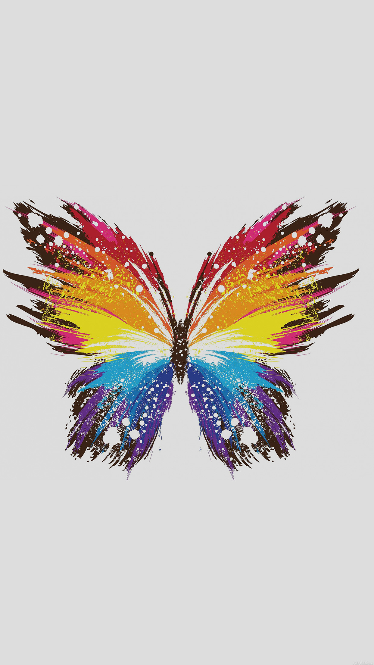 Farfalla, Colori arcobaleno, Sfondo grigio, 1242x2208, schermata di blocco iPhone