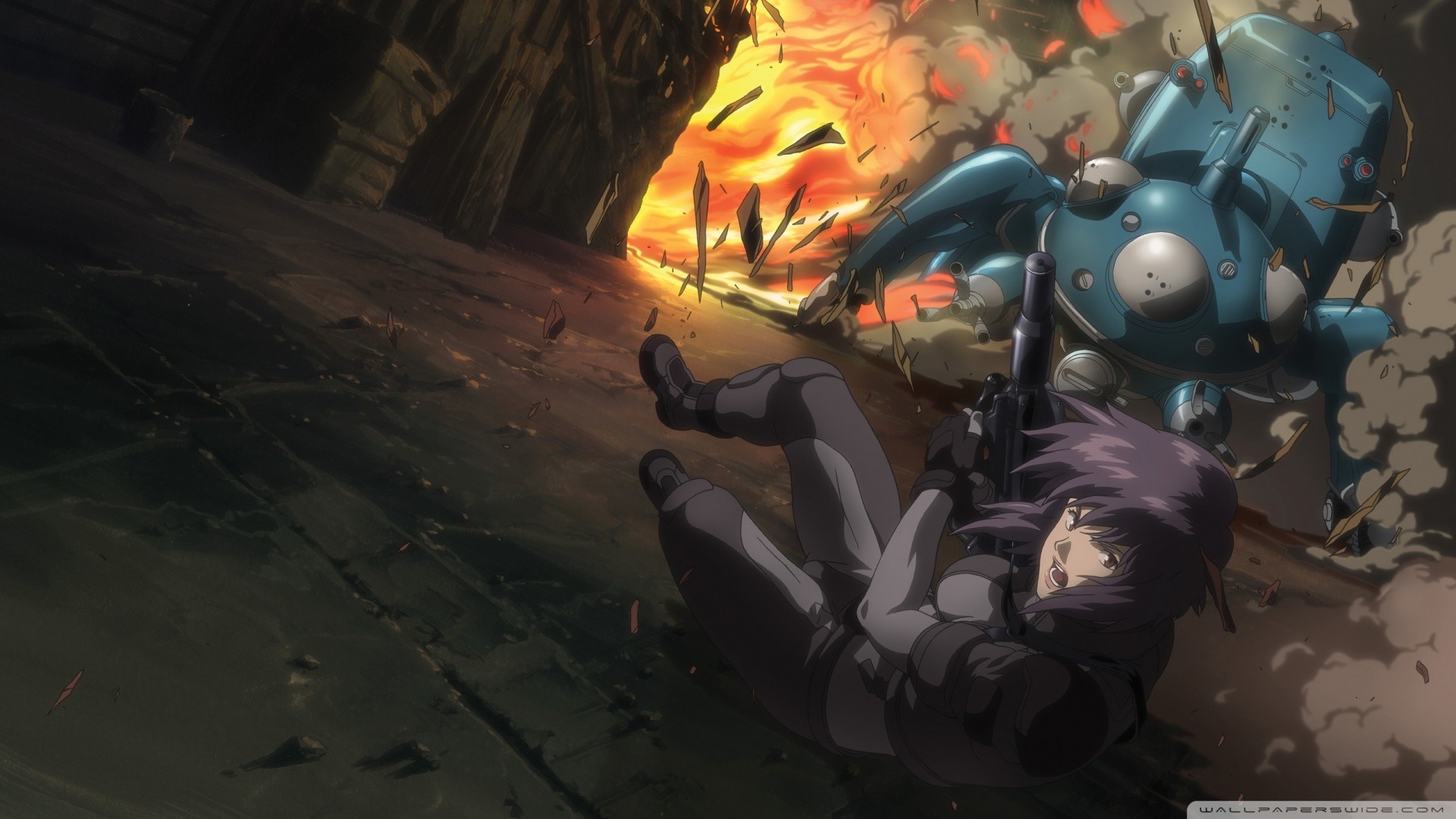 Motoko Kusanagi, Tachikoma, Ghost in the Shell, Esplosione, Full HD, sfondo Windows 11