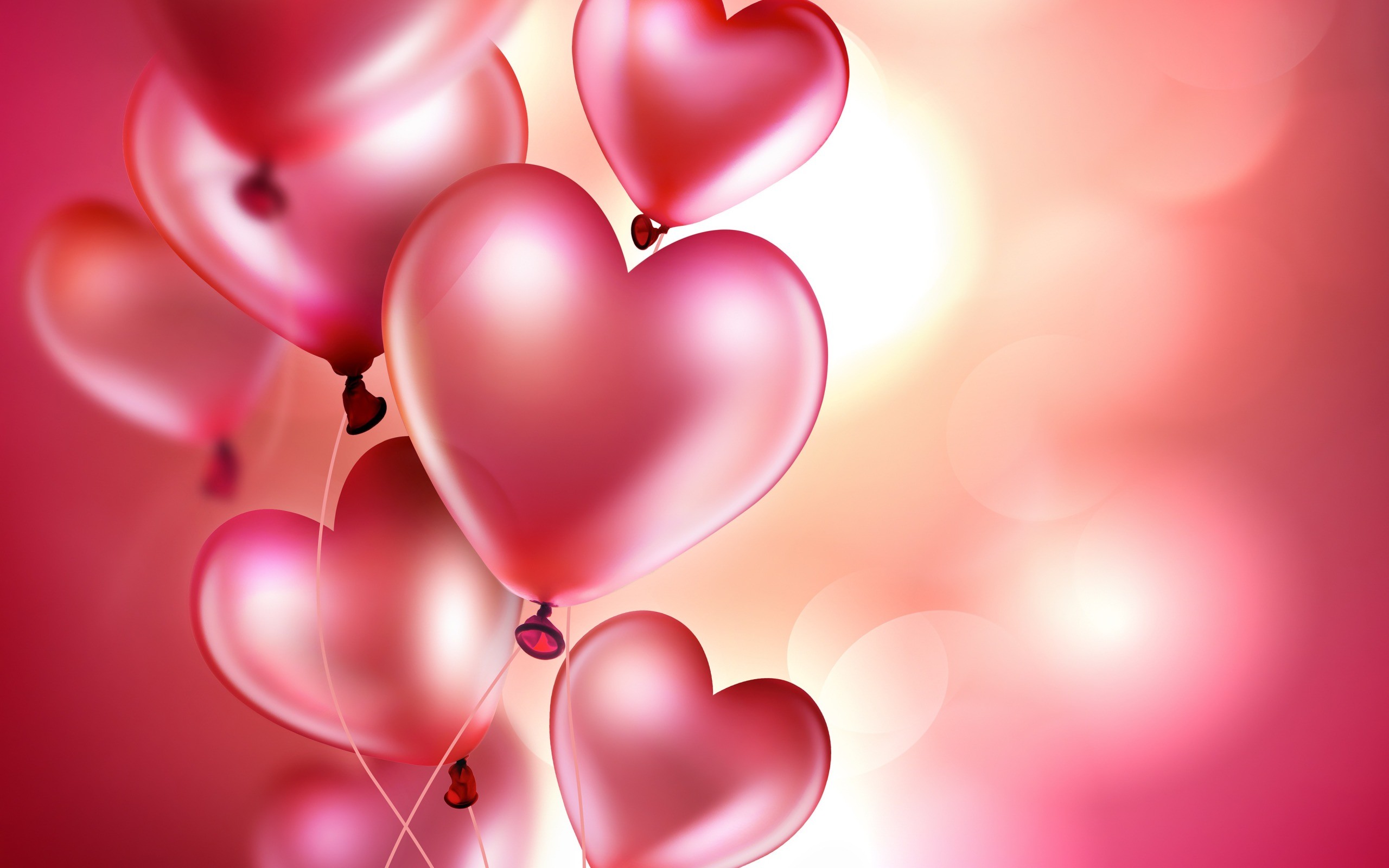 Palloncini a cuore, Rosa, Bokeh, San Valentino, 2K, sfondo per portatile