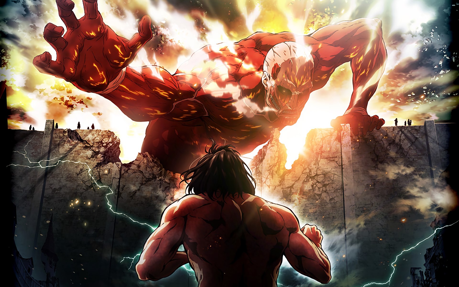 Gigante d'attacco, Gigante colossale, L'attacco dei giganti, Mura, Fulmini, sfondo desktop 1920x1200