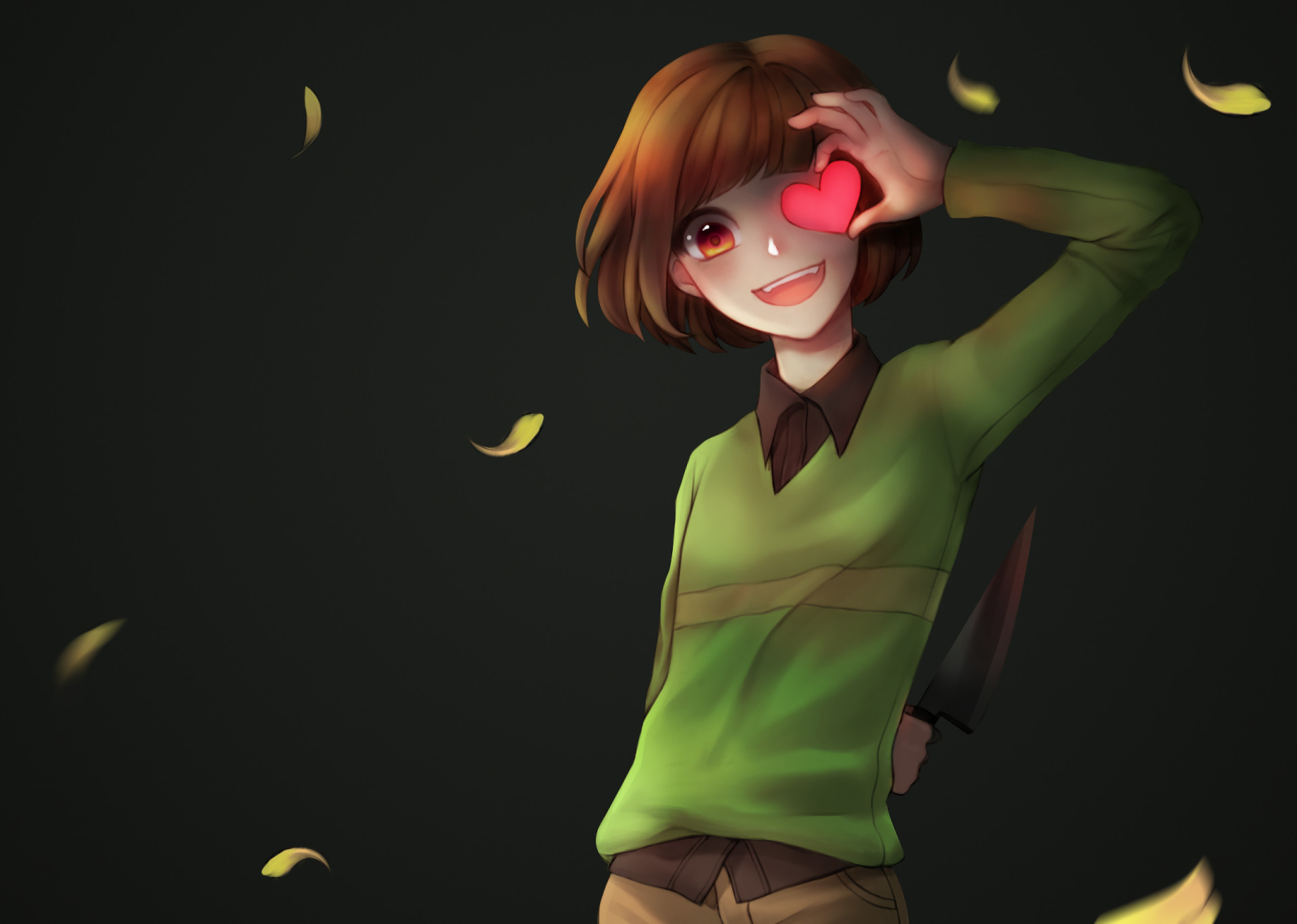 Chara, Undertale, Cuore, Petali dorati, Full HD, sfondo desktop