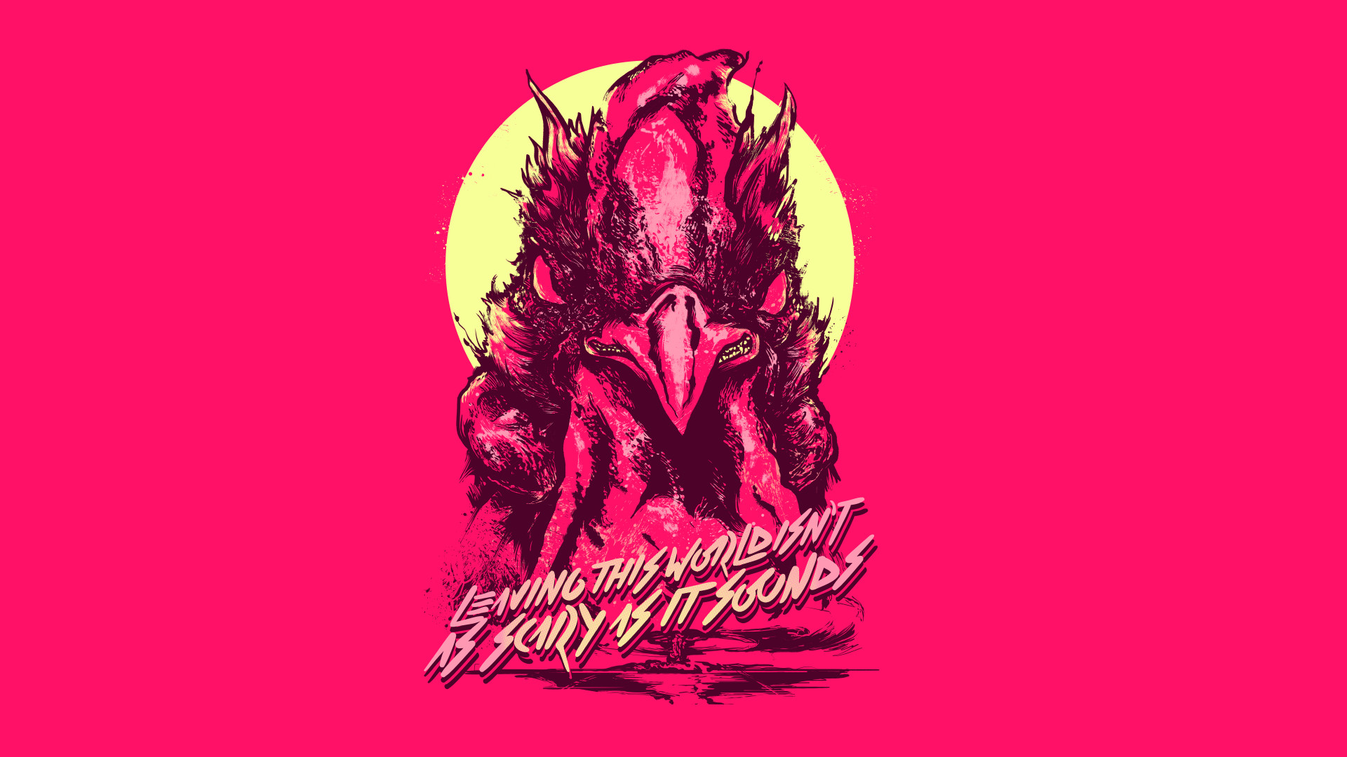 Hotline Miami, Richard, Gallo, Sole giallo, Sfondo rosa, Full HD, wallpaper desktop