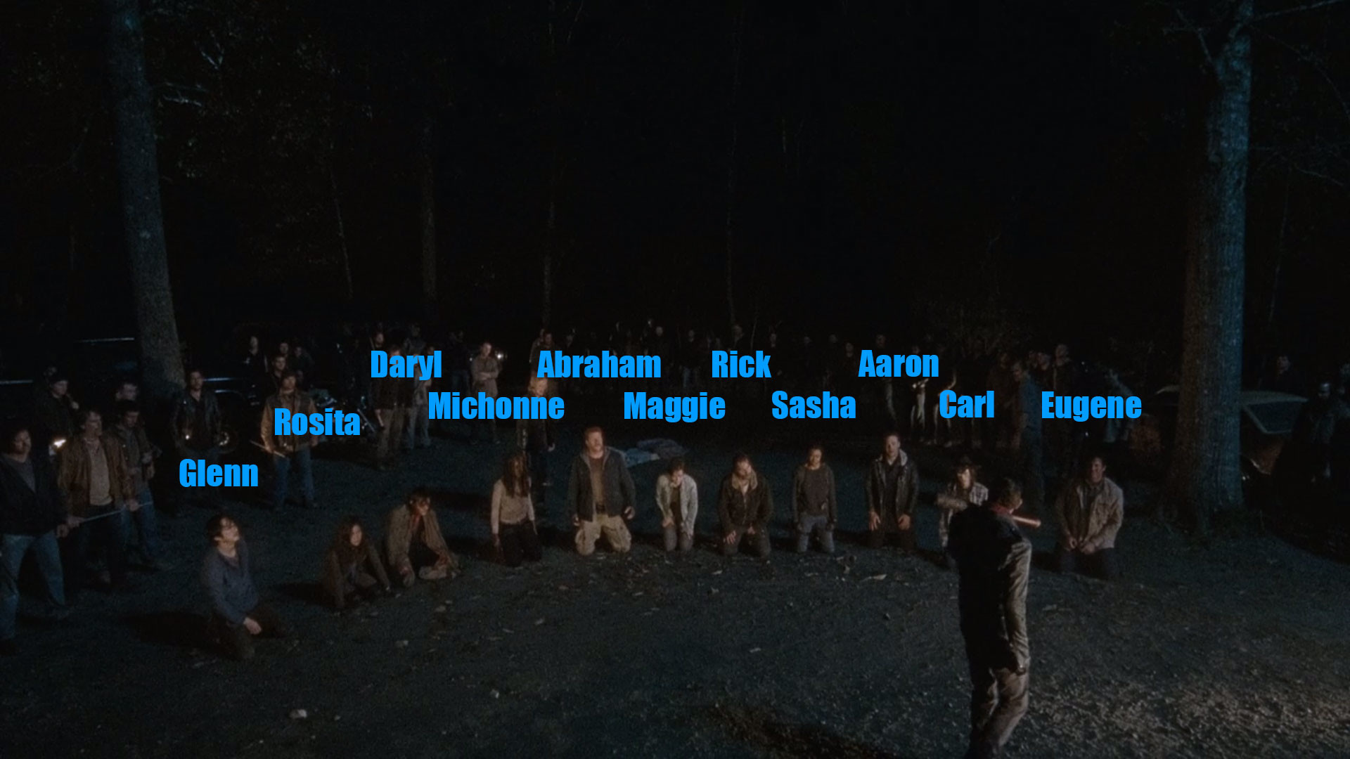 Negan, The Walking Dead, Notte, Personaggi in ginocchio, 1920x1080, sfondo per PC