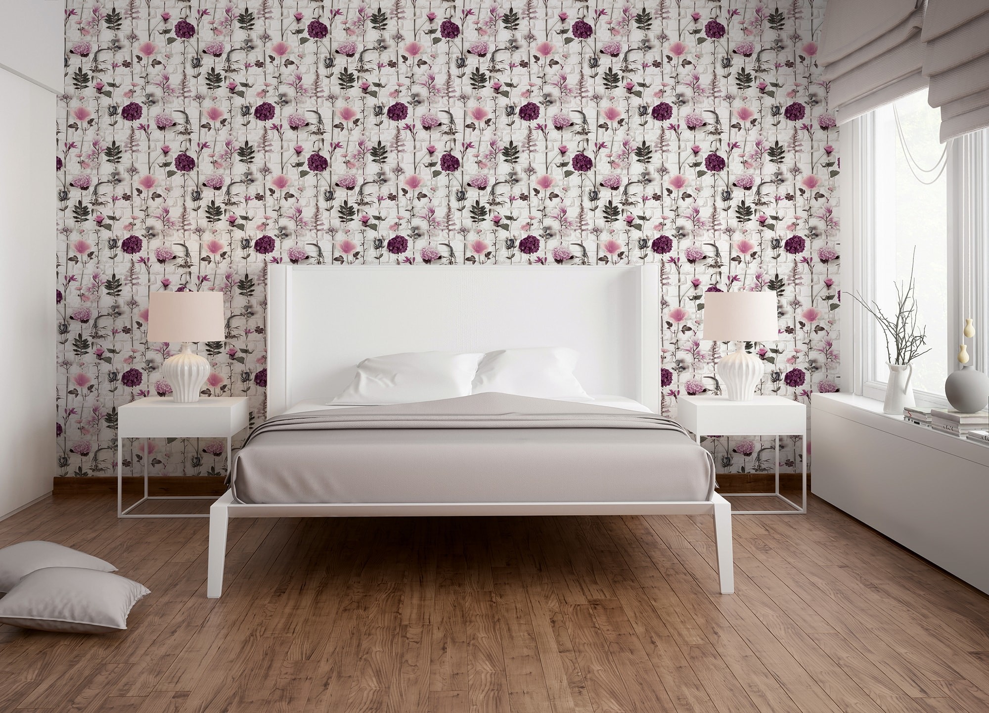 Carta da parati floreale, Camera da letto, Interni, Full HD, sfondo per portatile