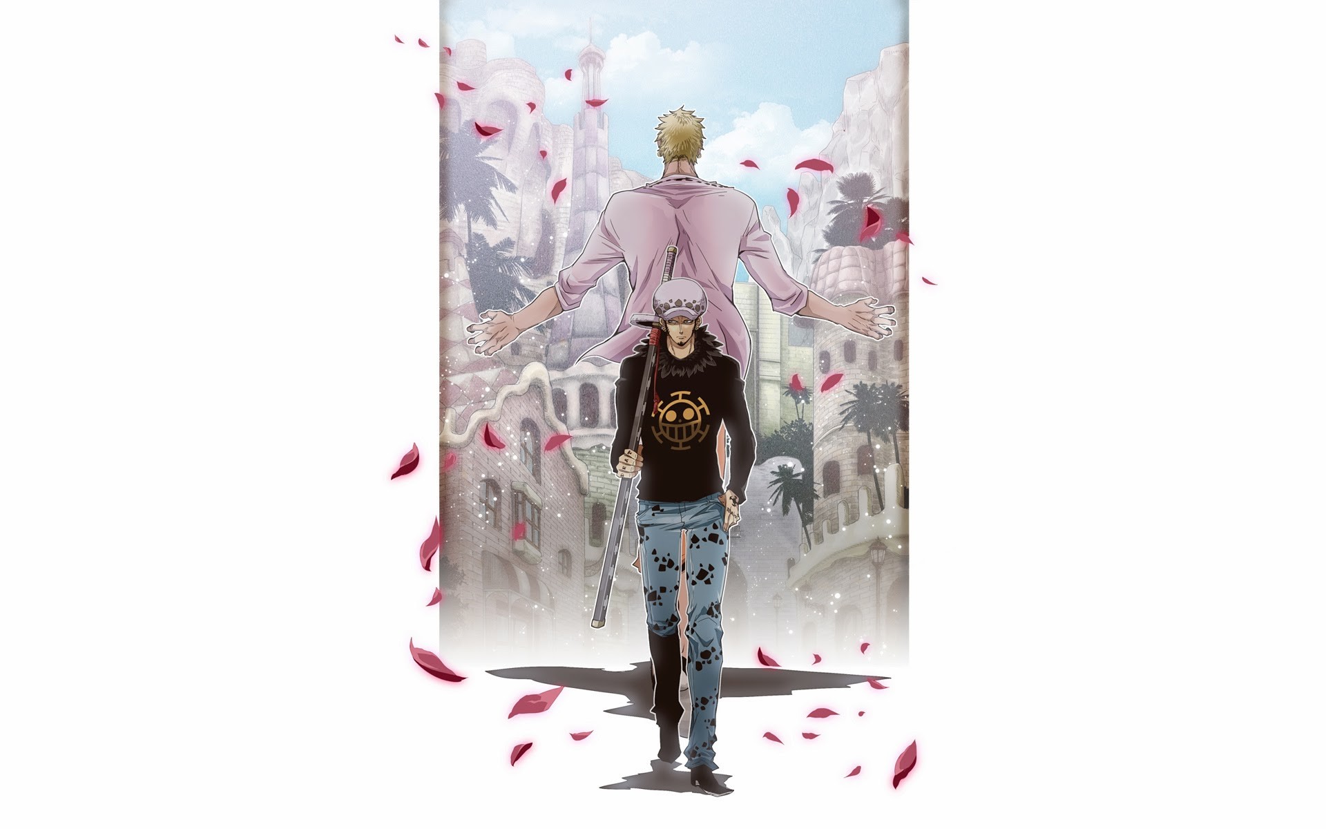 Trafalgar Law, Donquijote Doflamingo, One Piece, Petali, 1920x1200, immagine di sfondo